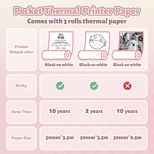 Miniatura 8 de ASprink T02 - Impresora de calcomanías con 3 rollos de papel, caja de regalo, impresora de calcomanías sin tinta, impresora térmica Bluetooth,