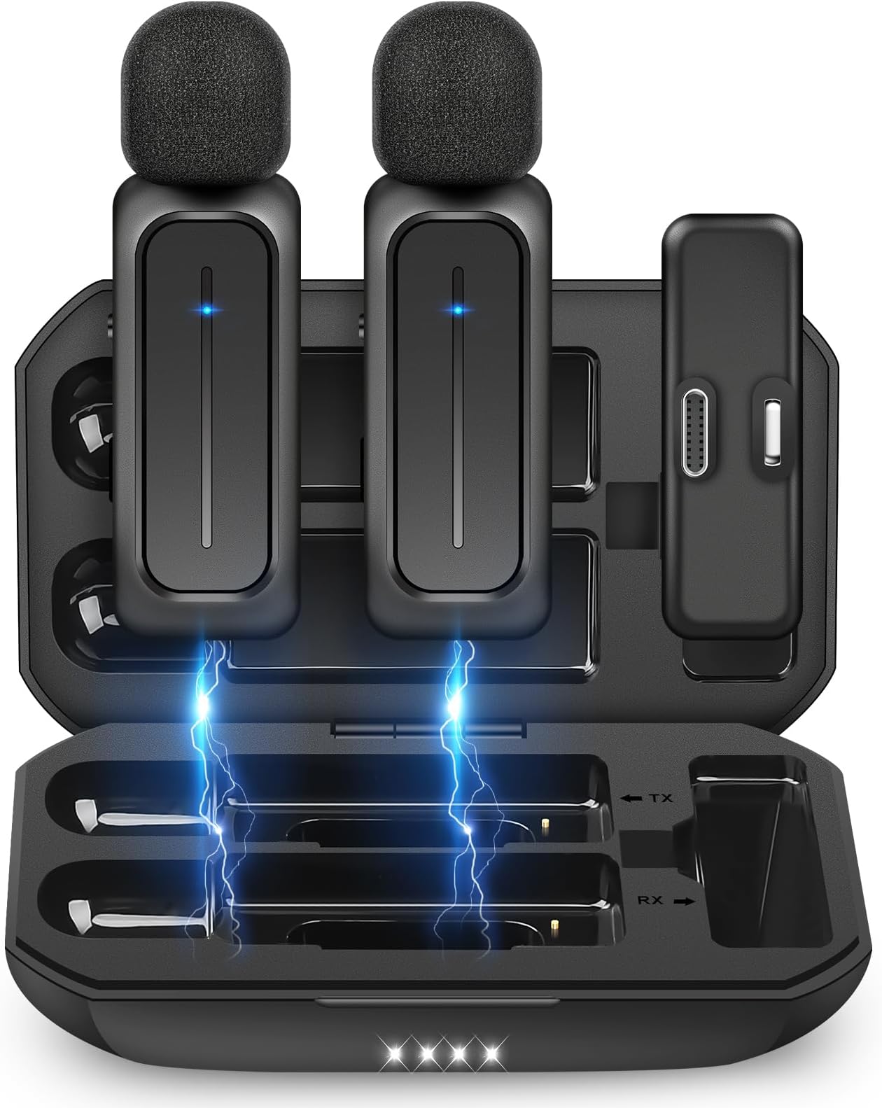 Ecomxia 2 Pcs Wireless Lavalier Microphone for iPhone iPad Android with Charging Case 7H Clip on Lapel Microphone Wireless for Video Recording Vlogging, YouTube, Interview, 3 Mode Denoise, 70ft