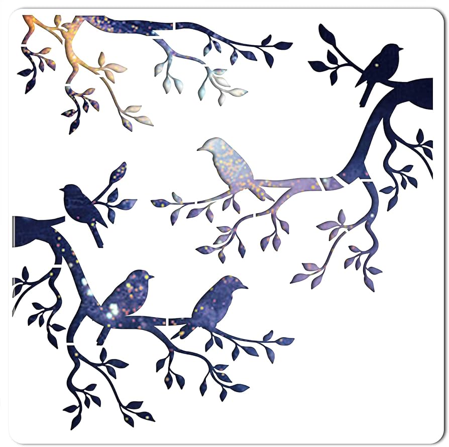 Amazon.com : GORGECRAFT Tree Stencil Template Bird Large 11.8x11.8 Inch Reusable Birds on Tree Stencil Leaf Silhouette Sign Home Decor Hummingbird Template for Painting on Wood Wall Scrapbook Card Floor Drawing :