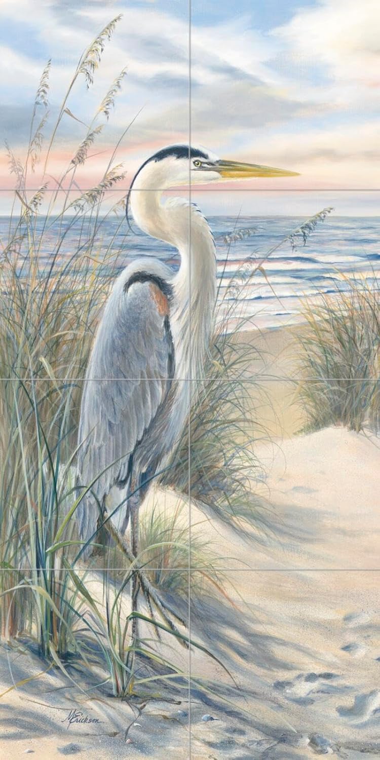 Ceramic Backsplash Tile Mural Waterfowl Bird Kitchen/Bathroom - Heron Beach - Mary Erickson