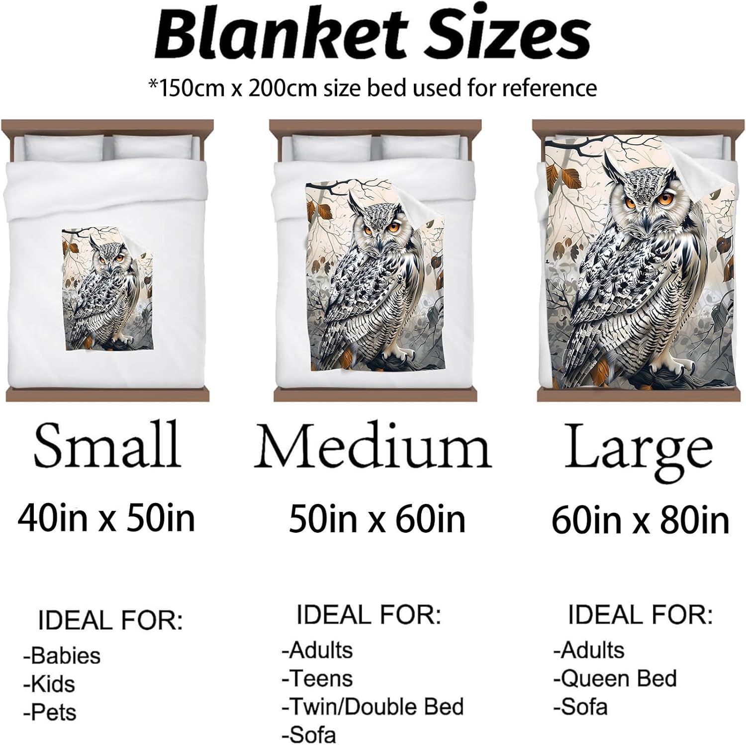 White Owl Blanket - Soft & Lightweight Cozy Flannel Throw Blanket - Plush Warm Blankets for Travel, Sofa, Bedroom, Office, Home Decor - Ideal Gifts for Adults Kids Women Men 80"×60" - Image 3