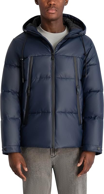 campera acolchada con capucha y bolsillos con cremallera para hombre