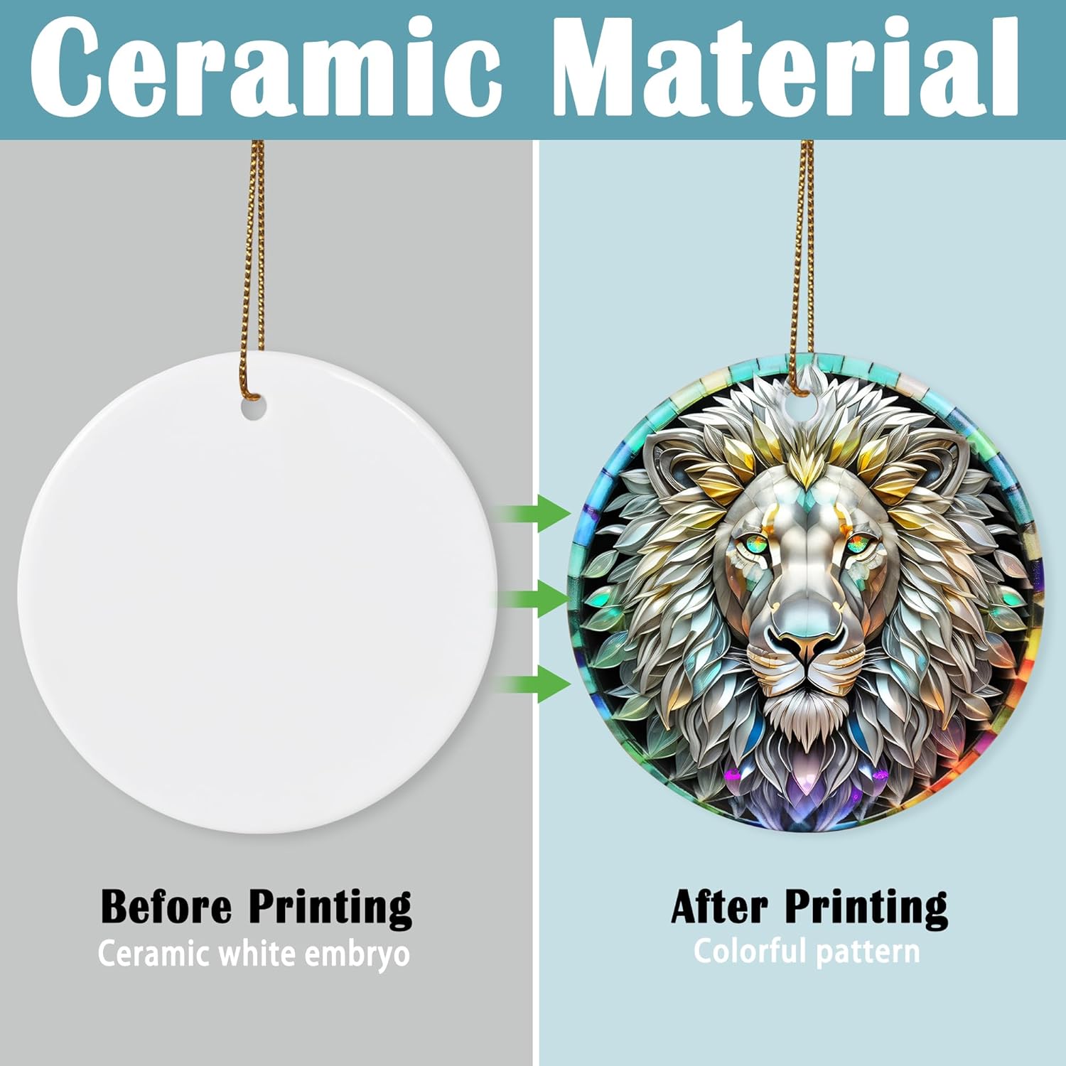 Stained Ceramic Lion Ornament - Lion Christmas Ornaments - Christmas Tree Ornaments - Christmas Decorations - Lion Decor for Office, Room, Home - Holiday Present Ideas Lion-s128