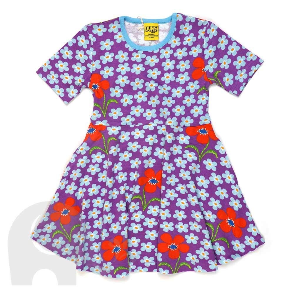 DUNS Sweden Organic Cotton Knit Flower Amethyst Short Sleeve Skater Dress for Baby Girl (68cm4-6months),Multi Color,3-6 Months
