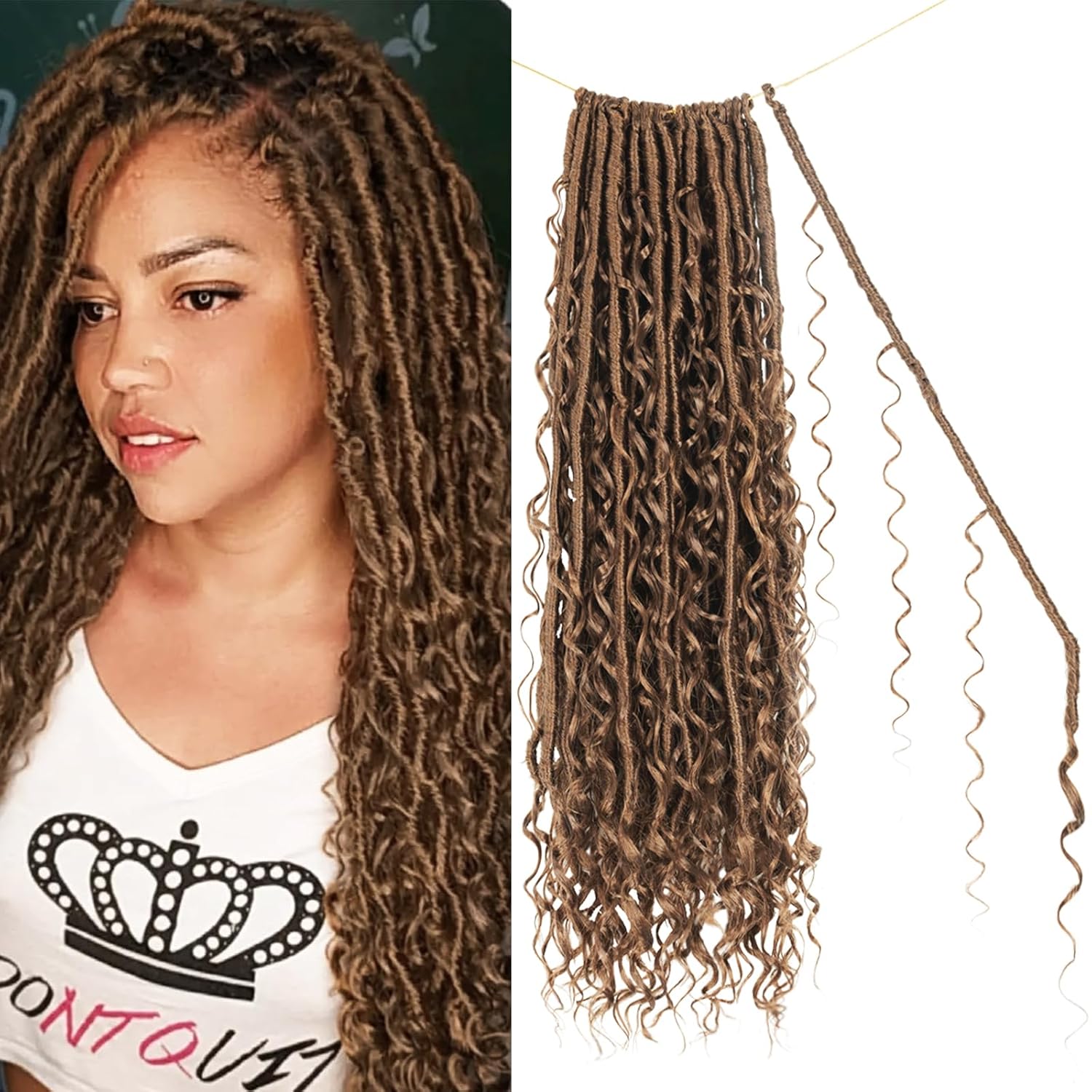 Boho Goddess Locs Crochet Hair: 8 Packs Pre Looped Bohemian Faux Locs Crochet Hair Extensions for Black Women, 18 Inch with 3 Curls (18 Inch, 30#, 8 Packs) 30 18 Inch (Pack of 8)