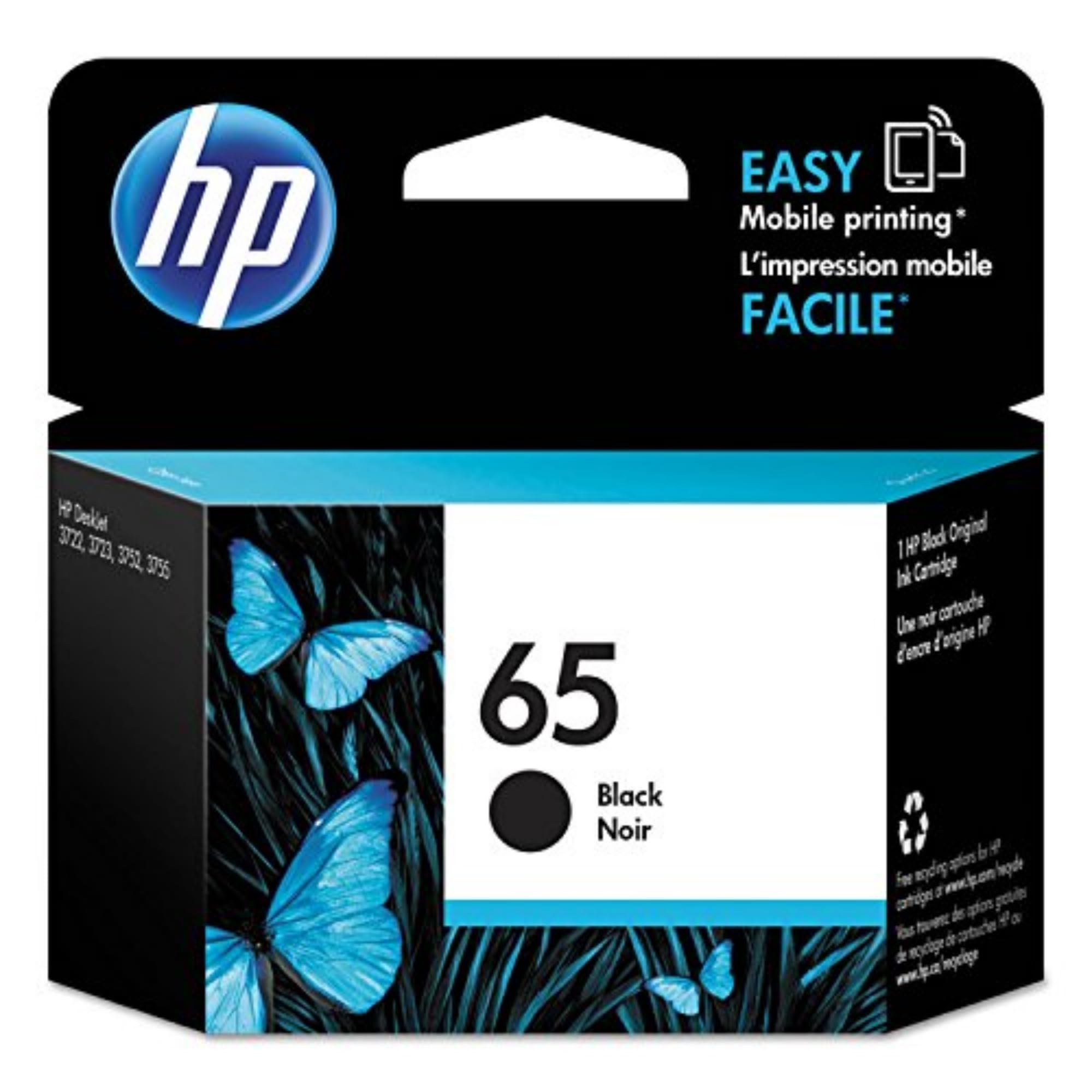 hp 65 black ink cartridge for hp printers  works with printer series amp 100 deskjet 2600 3700 envy 5000  eligible for instant ink  n9k02an
