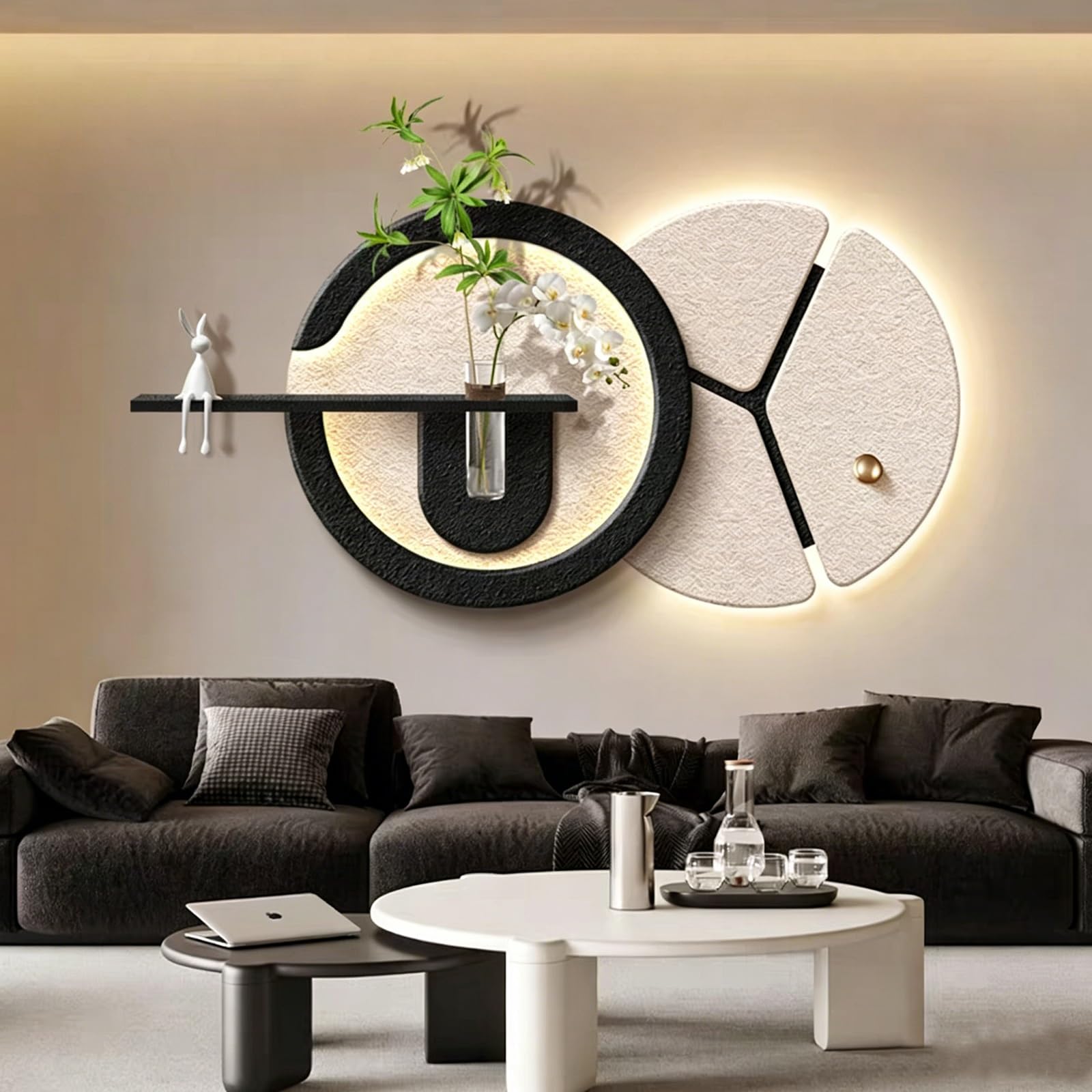 YDAECKRYVB Sandstone Wall Art Decorations With LED Lights, 3D Sandstone Wall Sculptures, Plug-in Modern Art Murals For Home Walls, Paintings For Living Rooms And Hallways.(B,120 * 60cm/47.2 * 23.6in)