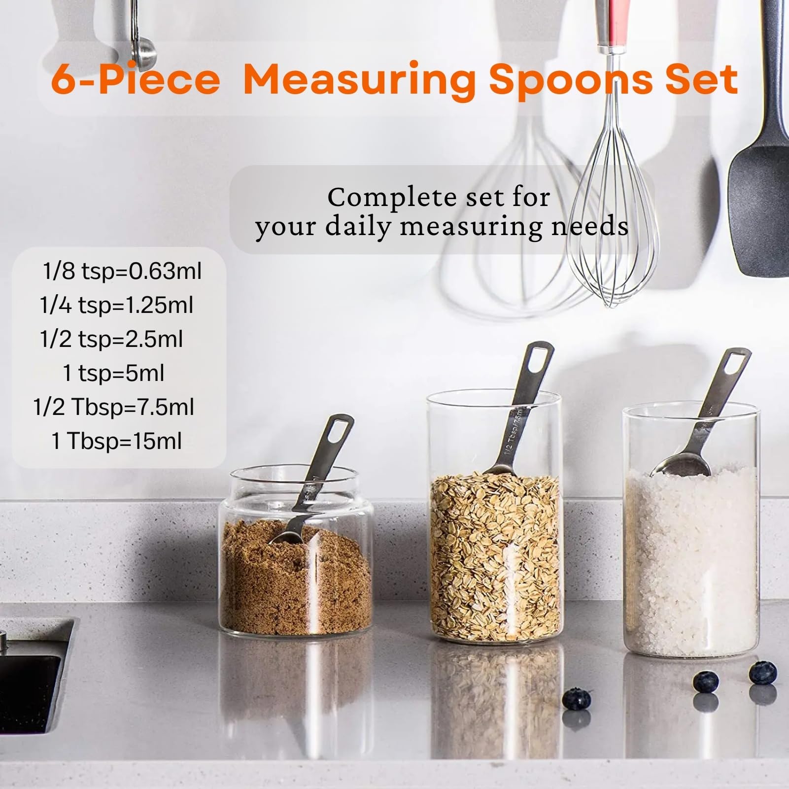 CLVEDU 6PCS Measuring Spoons Set, 1/8, 1/4, 1/2 TSP, 1 TSP, 1/2 tbsp, 1 tbsp, Stainless Steel for Cooking Baking - Image 2
