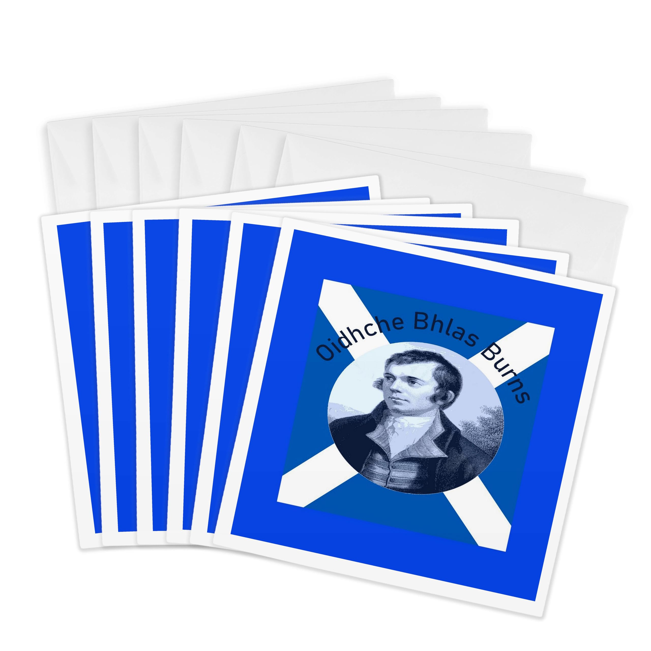 3dRose Greeting Cards - Robbie Burns - In Blue Oidhche Bhlas Burns And Saltire - 6 Pack - Vector Art - Burns Night