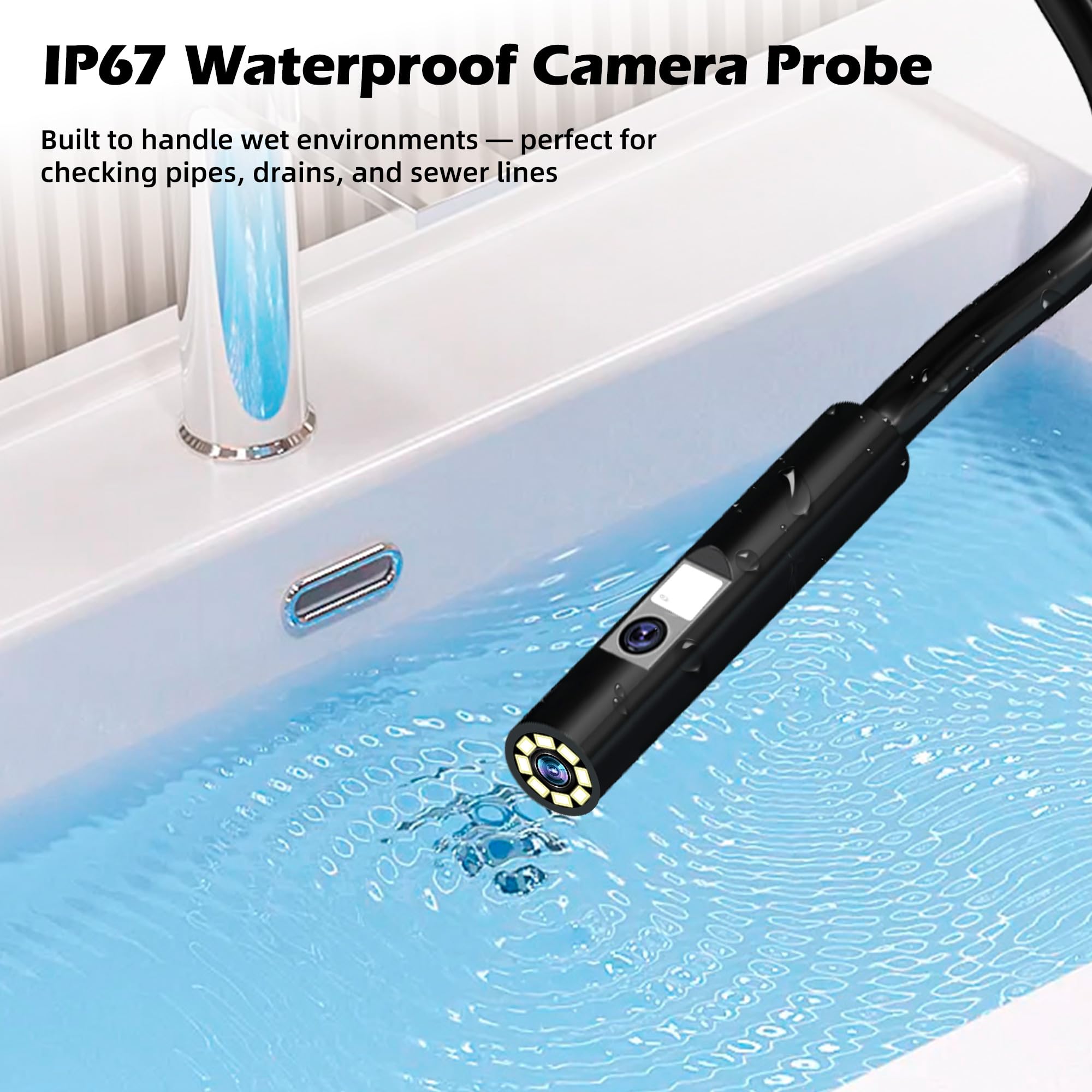 Kamera endoskopowa ze światłem, wodoszczelność IP67, endoskop 5", ekran IPS 5", kamera rurowa 2 MP HD z 9 regulowanymi diodami LED, półsztywny kabel 10 m