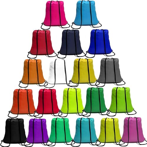 CAIHONG 100 Pack Drawstring Backpack Bulk 20 Colors Draw String Gym Bags Cinch Sack Nylon String Sport Backpack Plain Bags Drawstring Bags