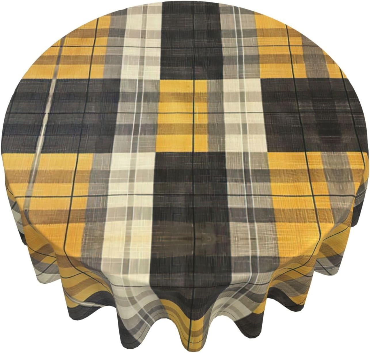 Yellow Gray Black Plaid Print Wrinkle Free Dining Table Cover for Birthday Party Farmhouse Tablecloths Up to 60 x 60 Inches