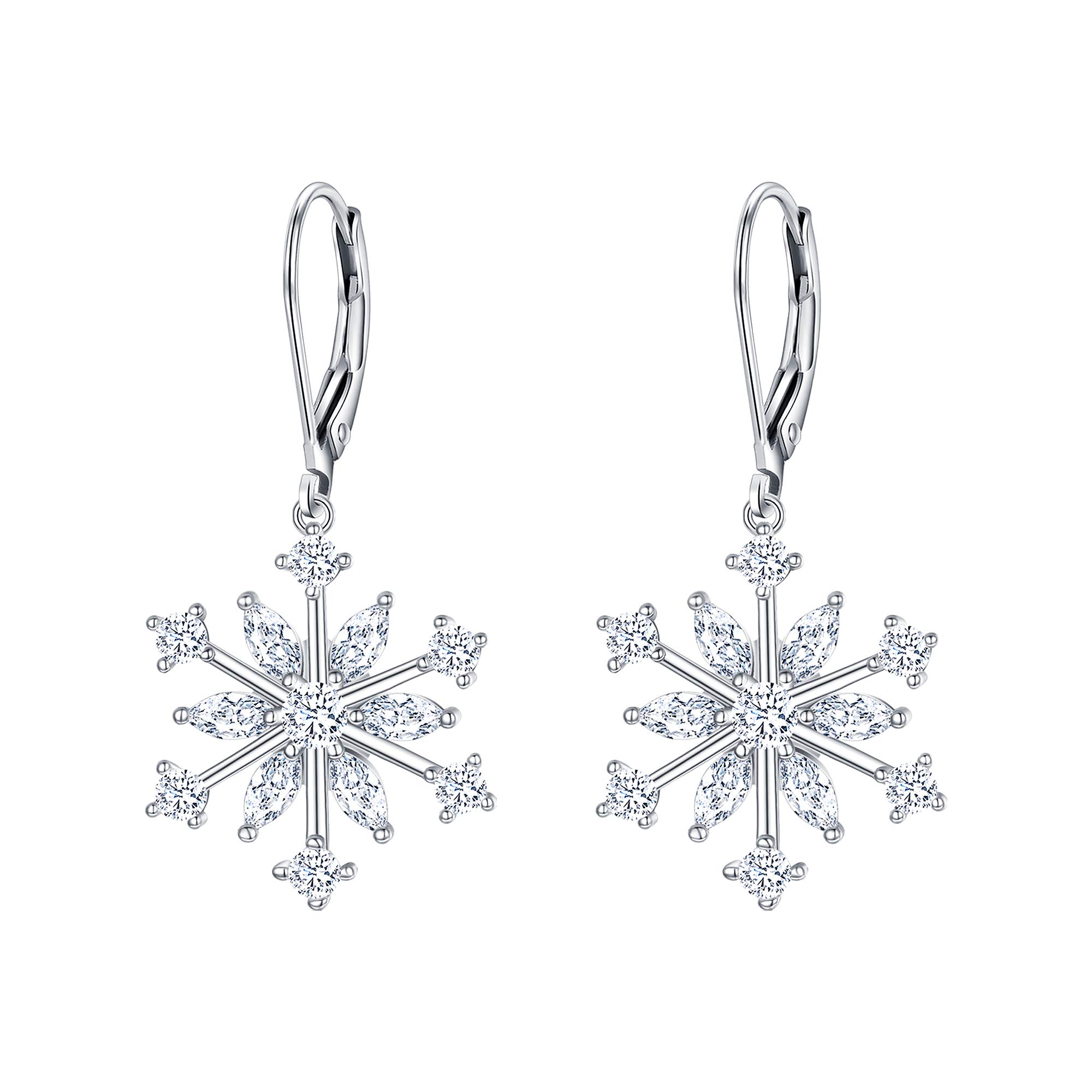 EVER FAITH Orecchini Invernali 925 Argento, A Forma Di Fiore E Fiocco Di Neve Con Zirconia, Gioielli Eleganti Per Donne, Regalo Antiallergico Con Panno Incluso
