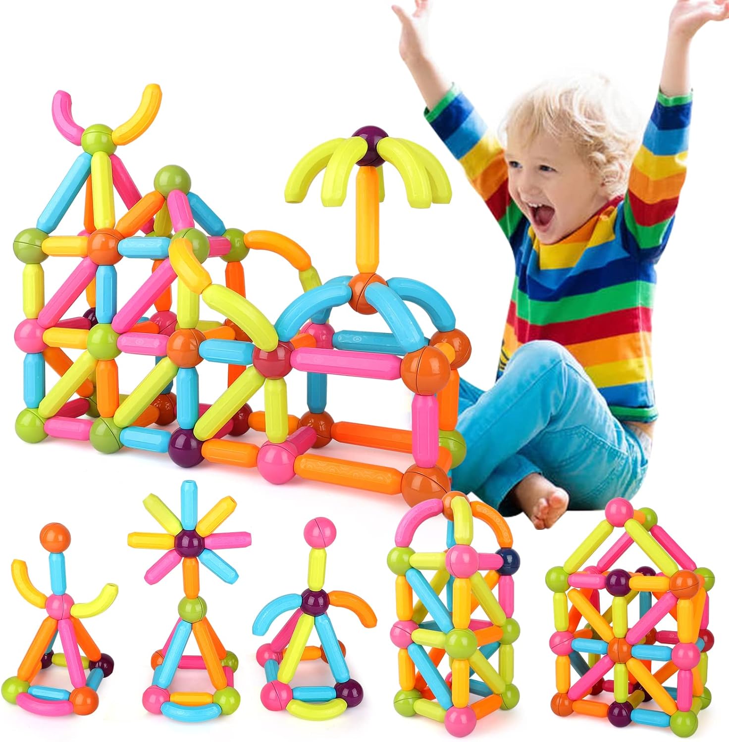 Balls and Rods Set,74 PCS Building Sticks Blocks Toys