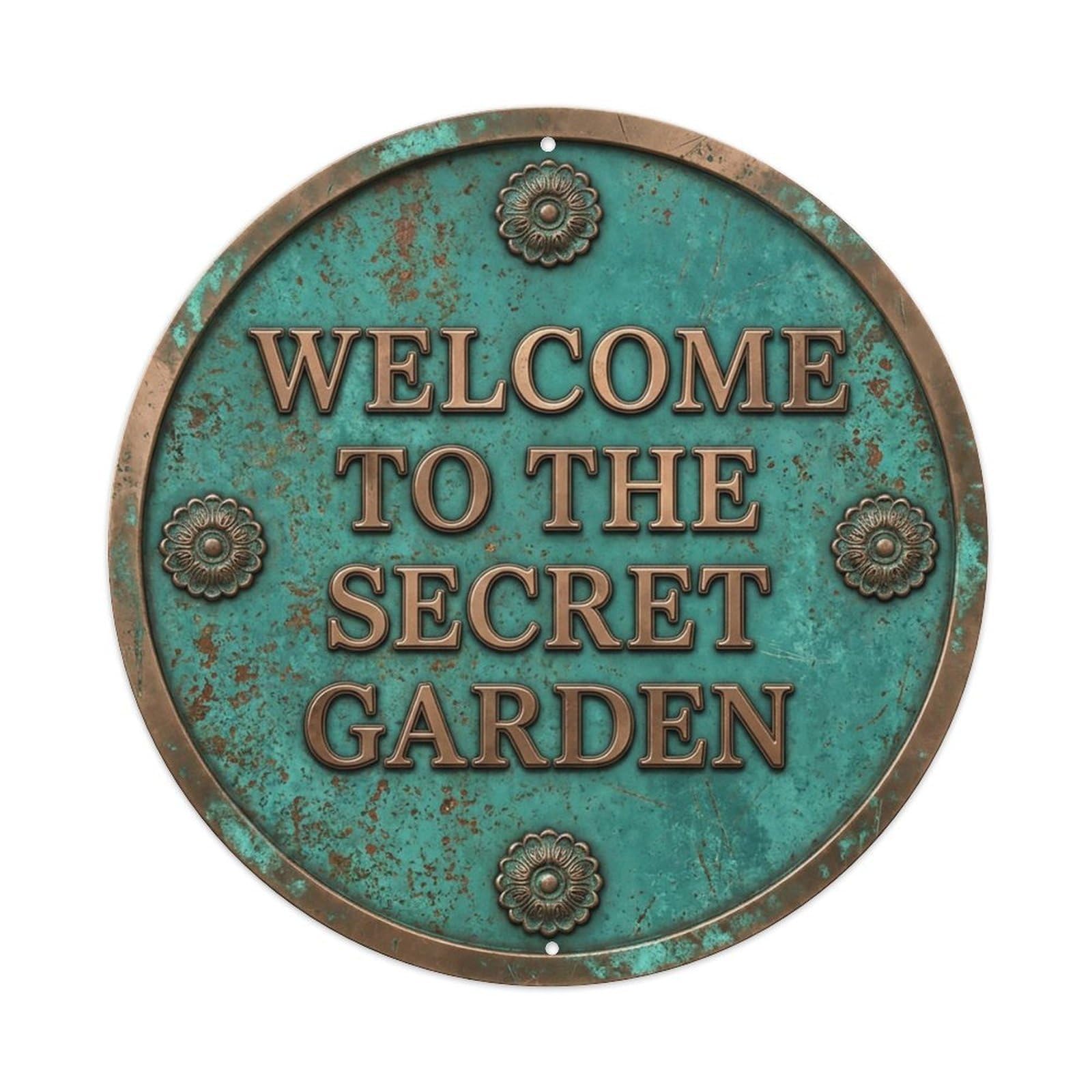 Vintage Welcome Secret Garden Geared Rosette Metal Tin Sign