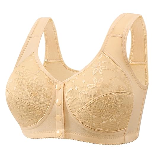 Daisy Bras for Older Women Front Closure Convenient Everyday Bras Mid Buttons Comfortable No Underwire Gathering Bras