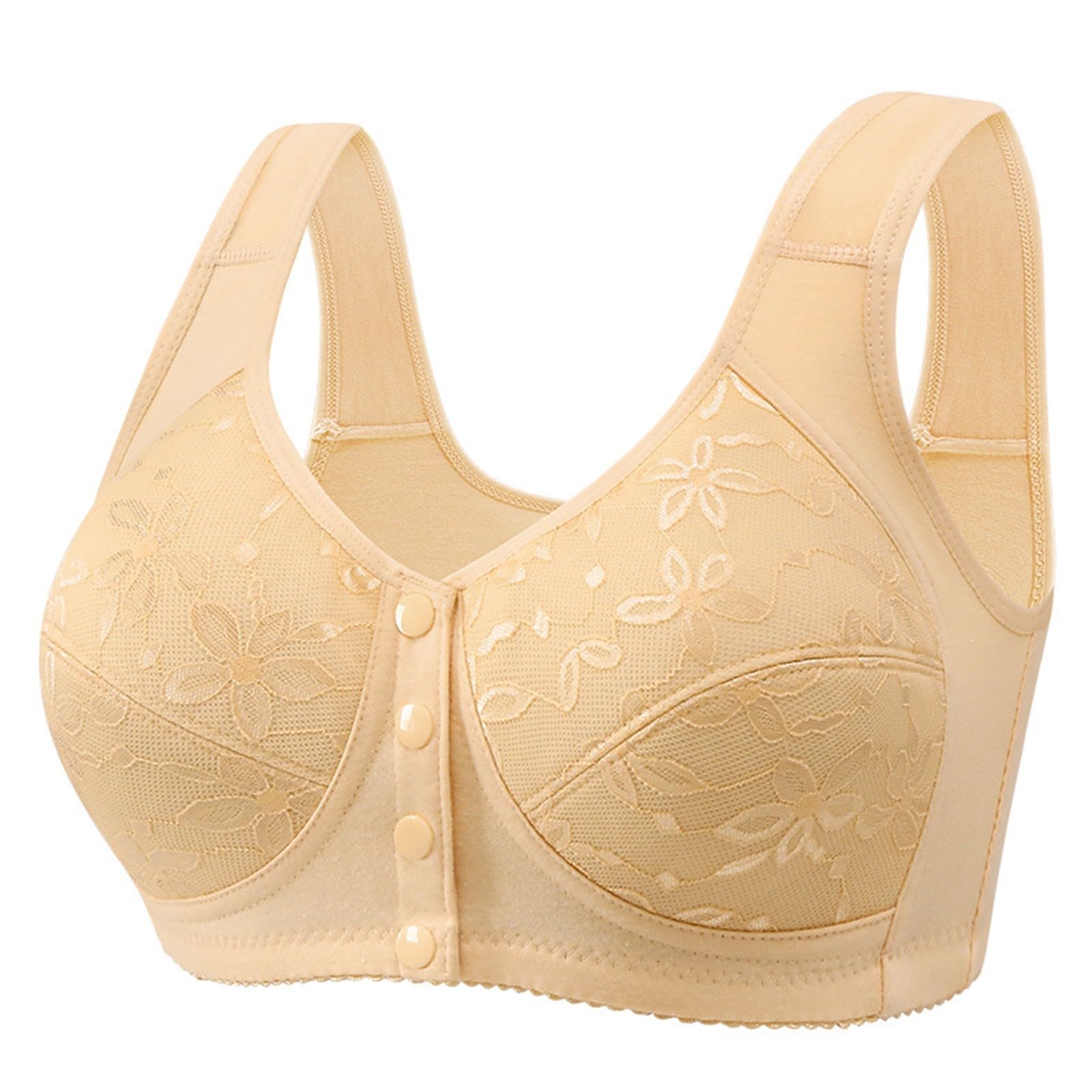 Daisy Bras for Older Women Front Closure Convenient Everyday Bras Mid Buttons Comfortable No Underwire Gathering Bras XX-Large 8-beige