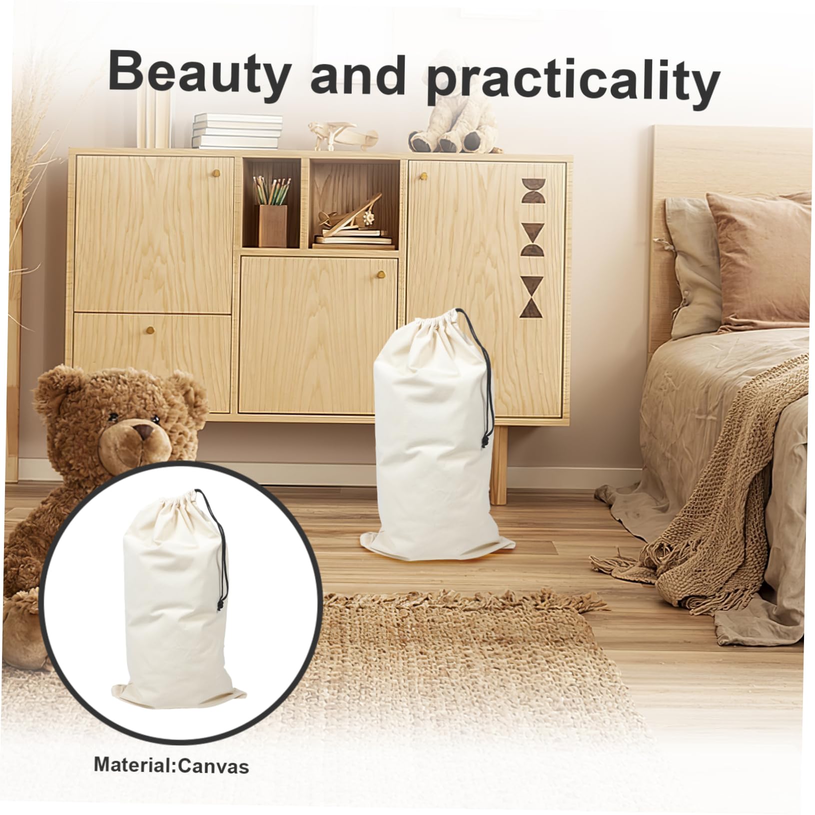 2 Stück Wäschesäcke für Waschmaschine Großer Wäschebeutel mit Kordelzug aus Canvas Weiß Großes Fassungsvermögen für Kleidung und Quilts Reise und Schlafzimmer