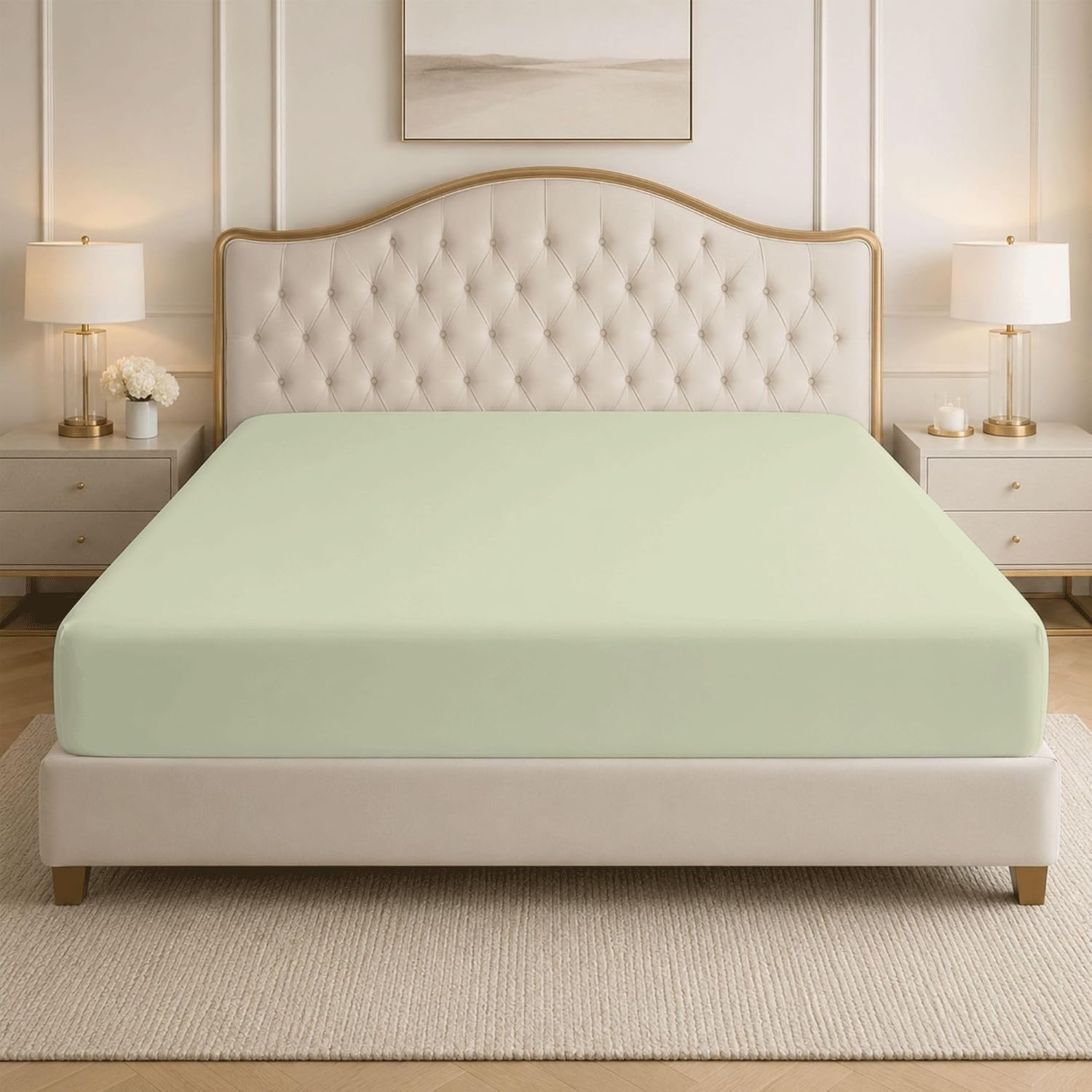 Bloombedding Cream 100% Egyptian Cotton Fitted Bed Sheets, 400Tc Small Double Fitted Sheet, Extra Deep 35Cm Mattress Pocket, Soft Cotton Bed Linen