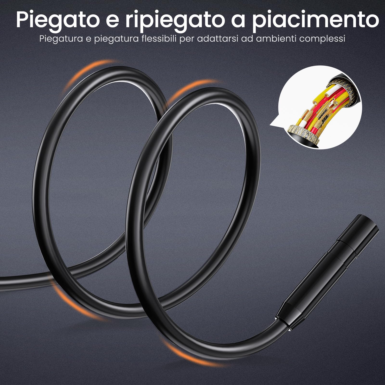 BlueSwan Telecamera Ispezione Tubi 4.3" IPS 1080P HD, Telecamera Endoscopica Impermeabile IP67, Cavo Semirigido 5m, 8 LED Regolabili, Zoom 2X e Rotazione 180°, Telecamera Ispezione Tubi e Auto