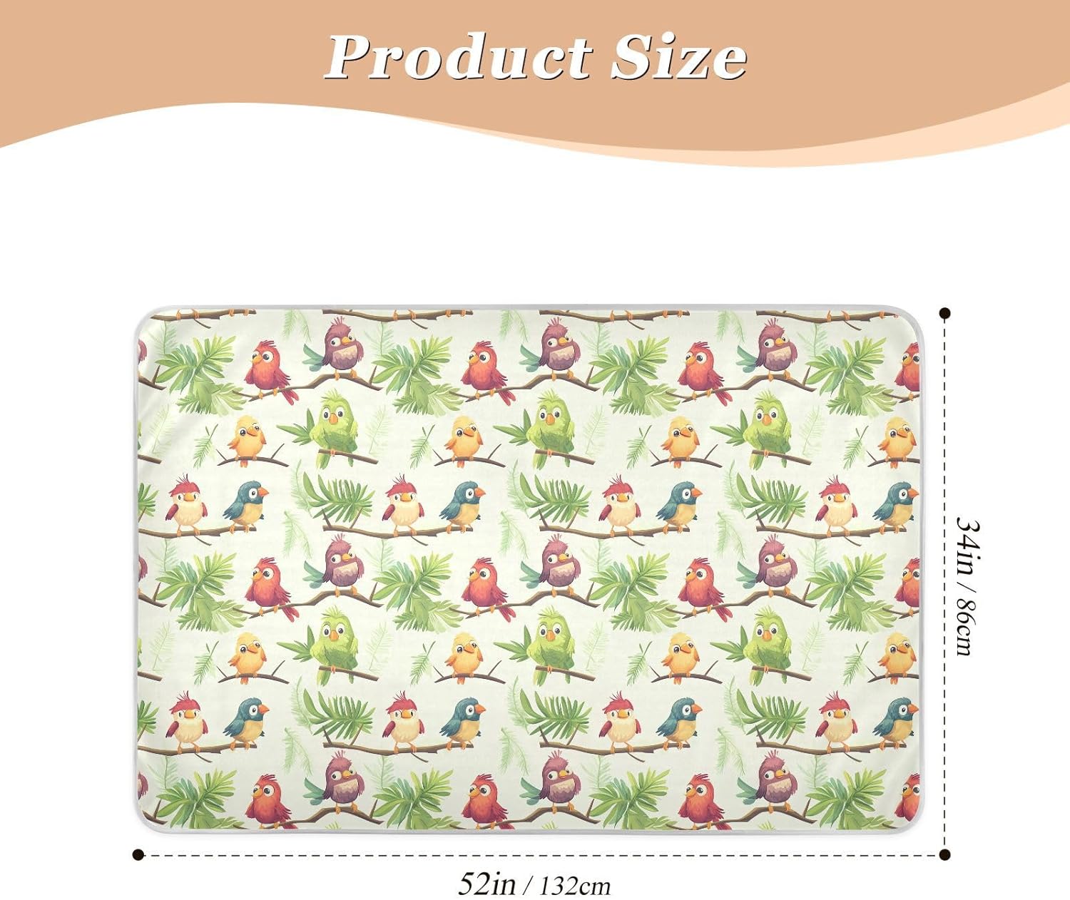 Tropical Cartoon Cute Birds Extra Large Resuable Toddler Mattress Pads Waterproof Washable Mattress Pad Changing Bed Liners for Children Adults Pets , 52" L x 34" W