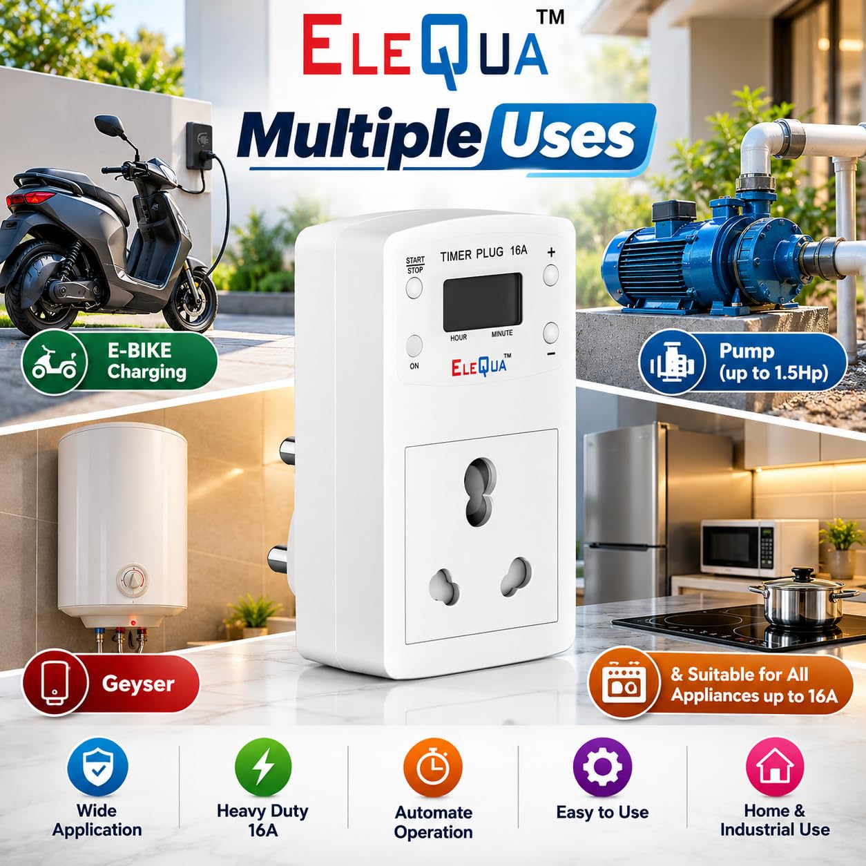 EleQua Timer Plug - Schedule Appliances & E-Bike Chargers -5