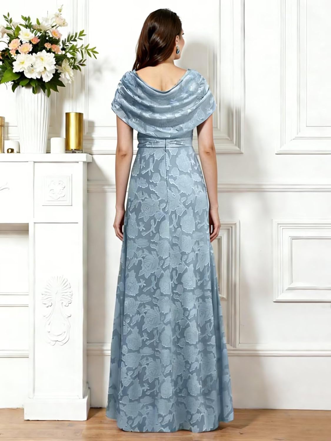 Short Sleeve Mother of Bride Dresses for Women Floral Mother of Groom Dress Crewneck Long Formal Dress - Image 2