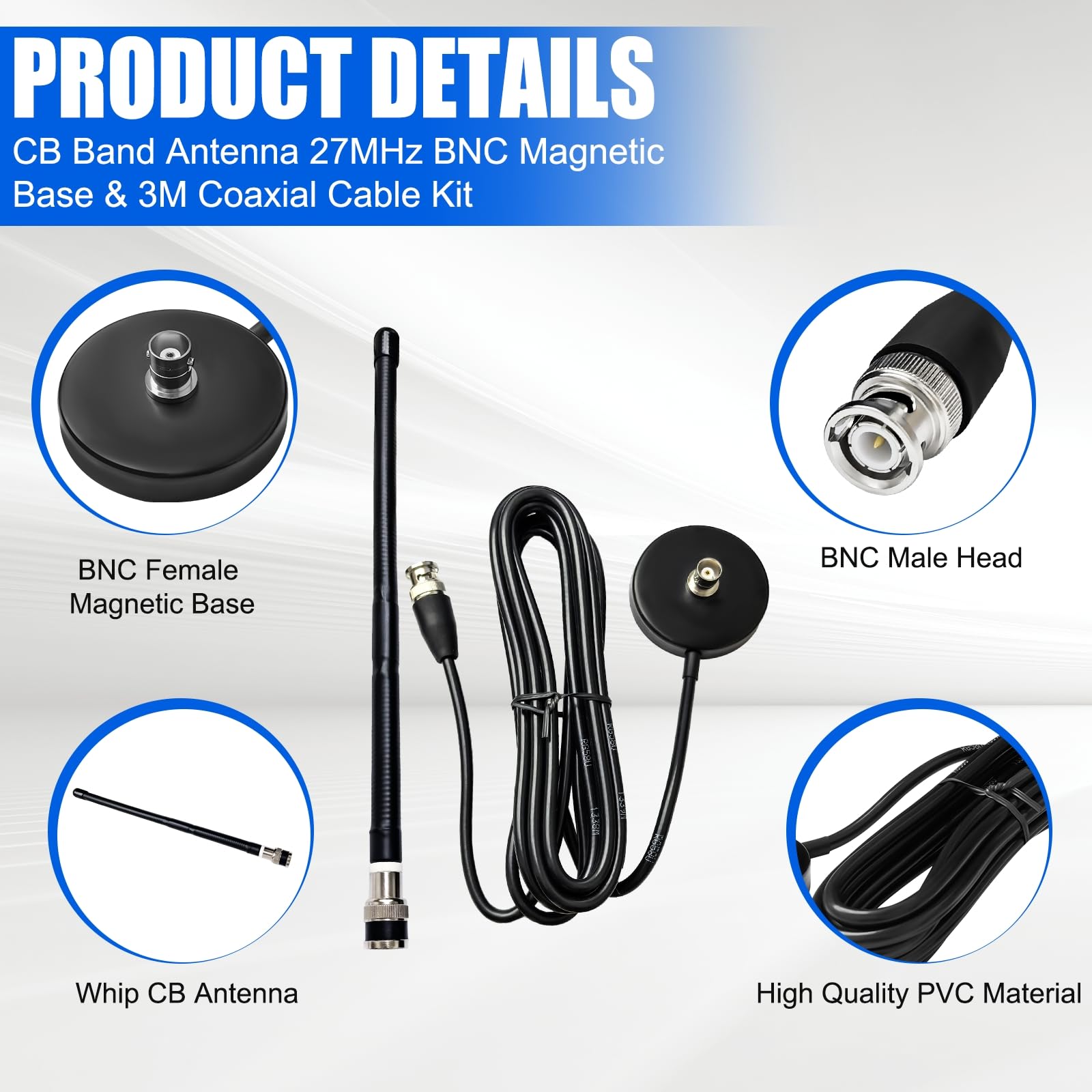 CB Antenna 27MHz Long Range CB Antenna with Heavy Duty Magnetic Base Station Soft Whip for Cobra Midland Uniden Maxon Vehicle Car Truck Mobile Handheld CB Radi