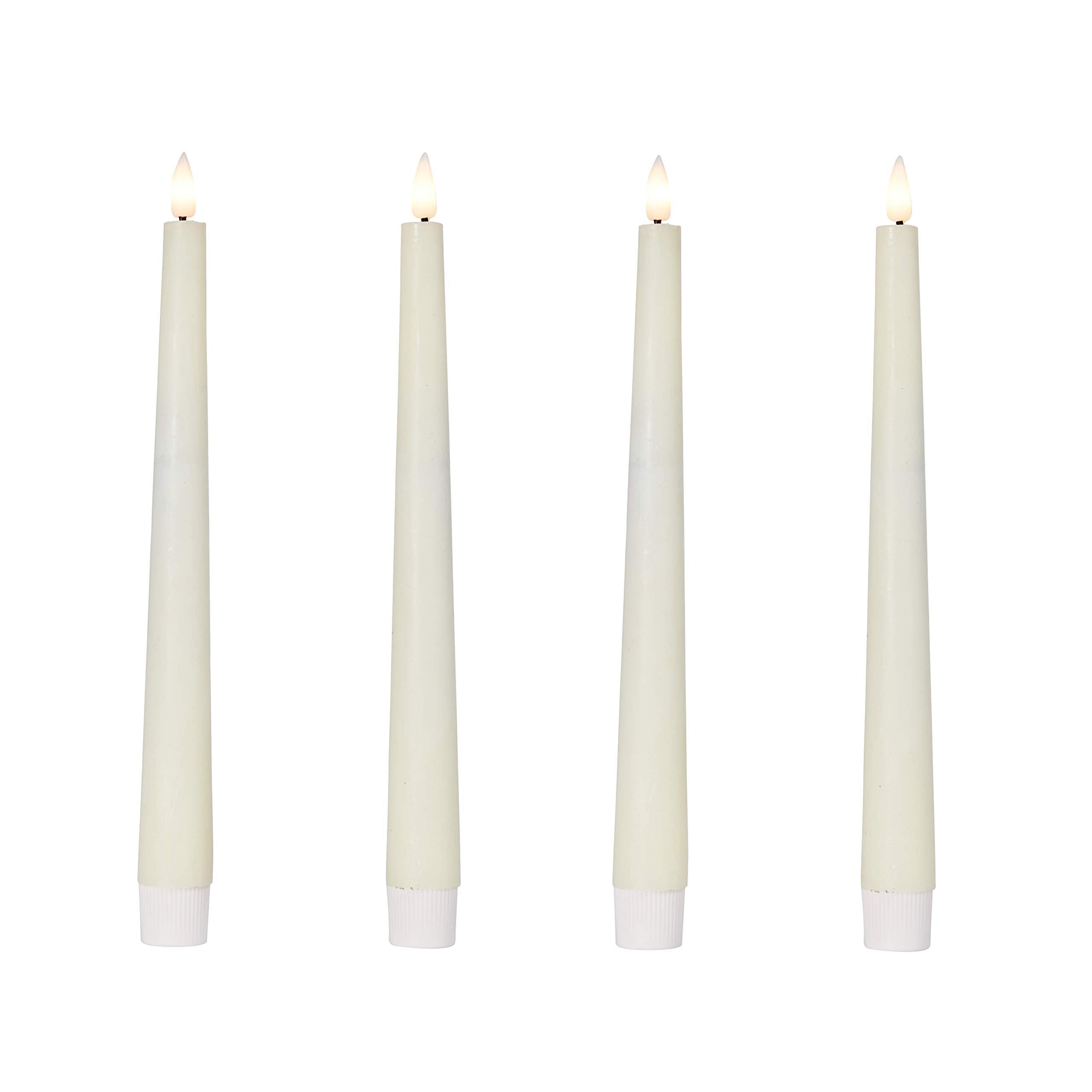 Lights4fun 4er Set TruGlow® Flammenlose LED-Stabkerzen mit Fernbedienung und Timer Echtwachs batteriebetriebene elektrische Kerzen Elfenbeinfarben 22 cm Elegante Deko für Zuhause [Energieklasse A]