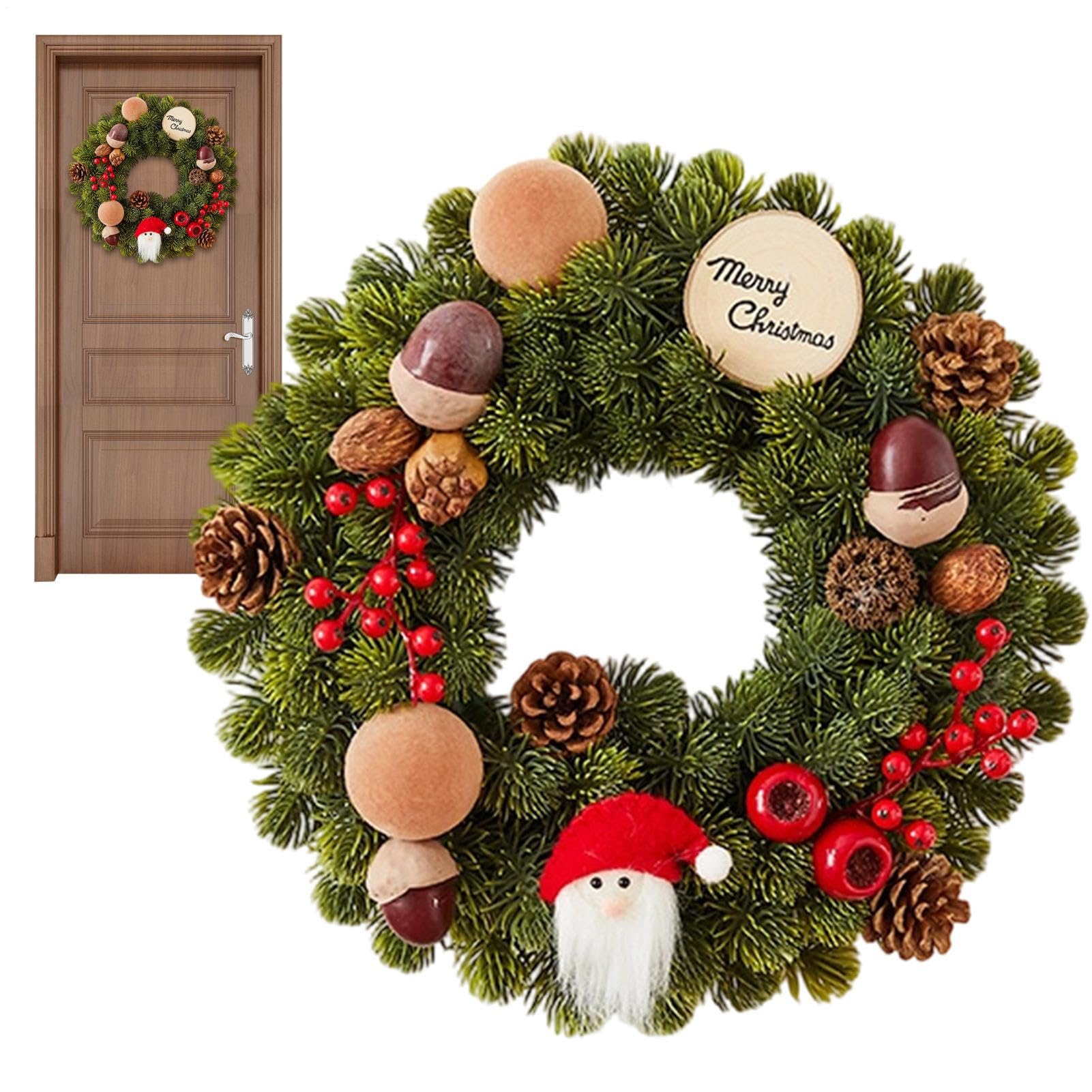 Couronne de Noël haut de gamme 30cm avec pommes de pin d'artisanat d'art pour porche et maison