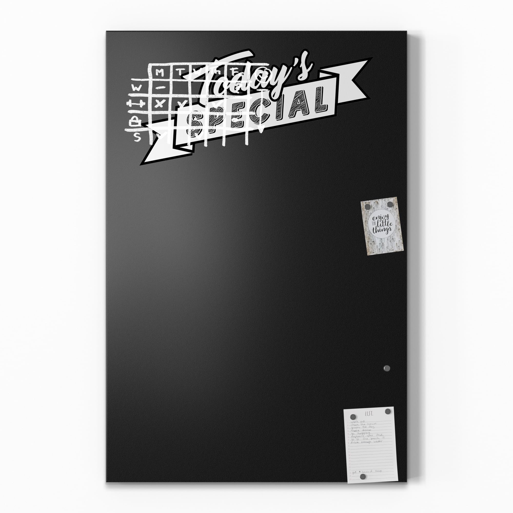 DEQORI Pizarra magnética con impresión UV | diseño "Oferta de pizarra retro" | diseño rectangular 60 x 90 cm | tiza pizarra metálica se puede escribir – Decoración de pared para cocina, pasillo