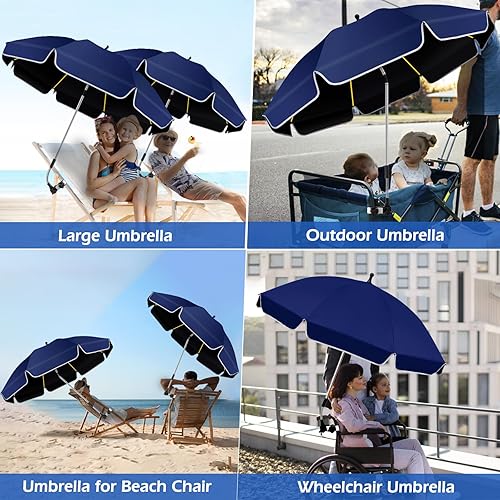 Miniatura 7 de Paquete de 2 paraguas de playa grande de 48.8 pulgadas con abrazadera para silla de playa, protección UV ajustable de 360, paraguas de golf con clip
