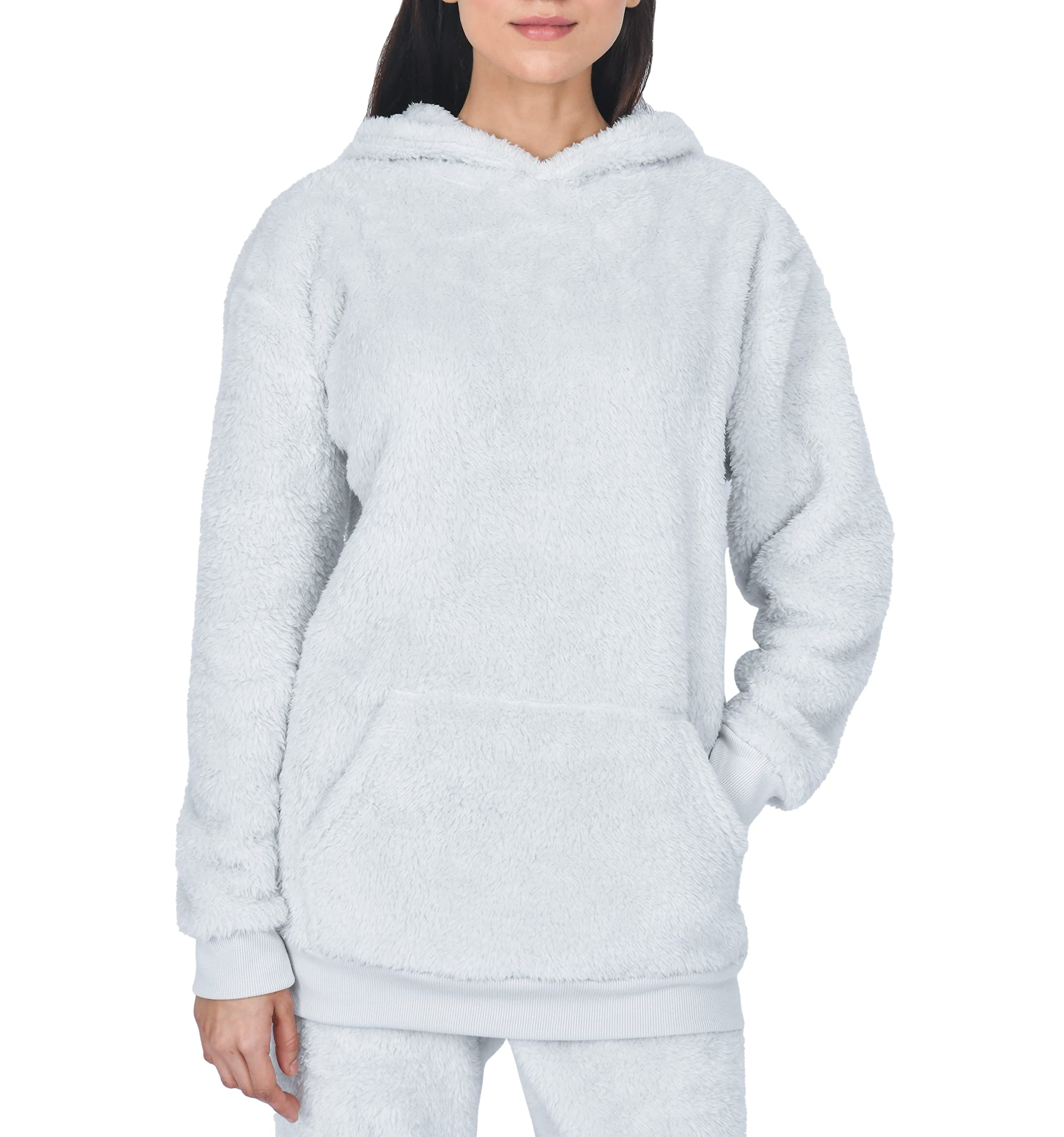 Sleepdown Women's Grey Luxury Teddy Fleece Hoodie Sweatshirt Hooded Top Fluffy Warm Soft Cosy Pullover Jumper (L, )