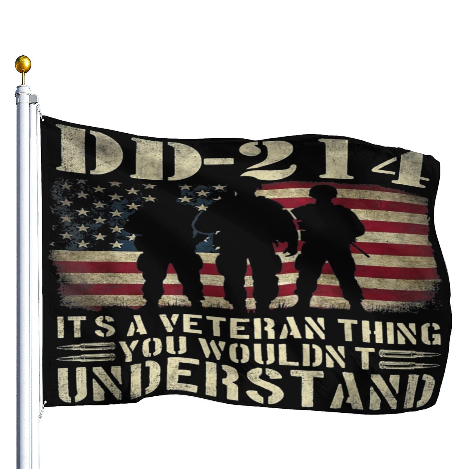 Bandera de patio DD 214 para exalumnos militares con costuras reforzadas de alta durabilidad