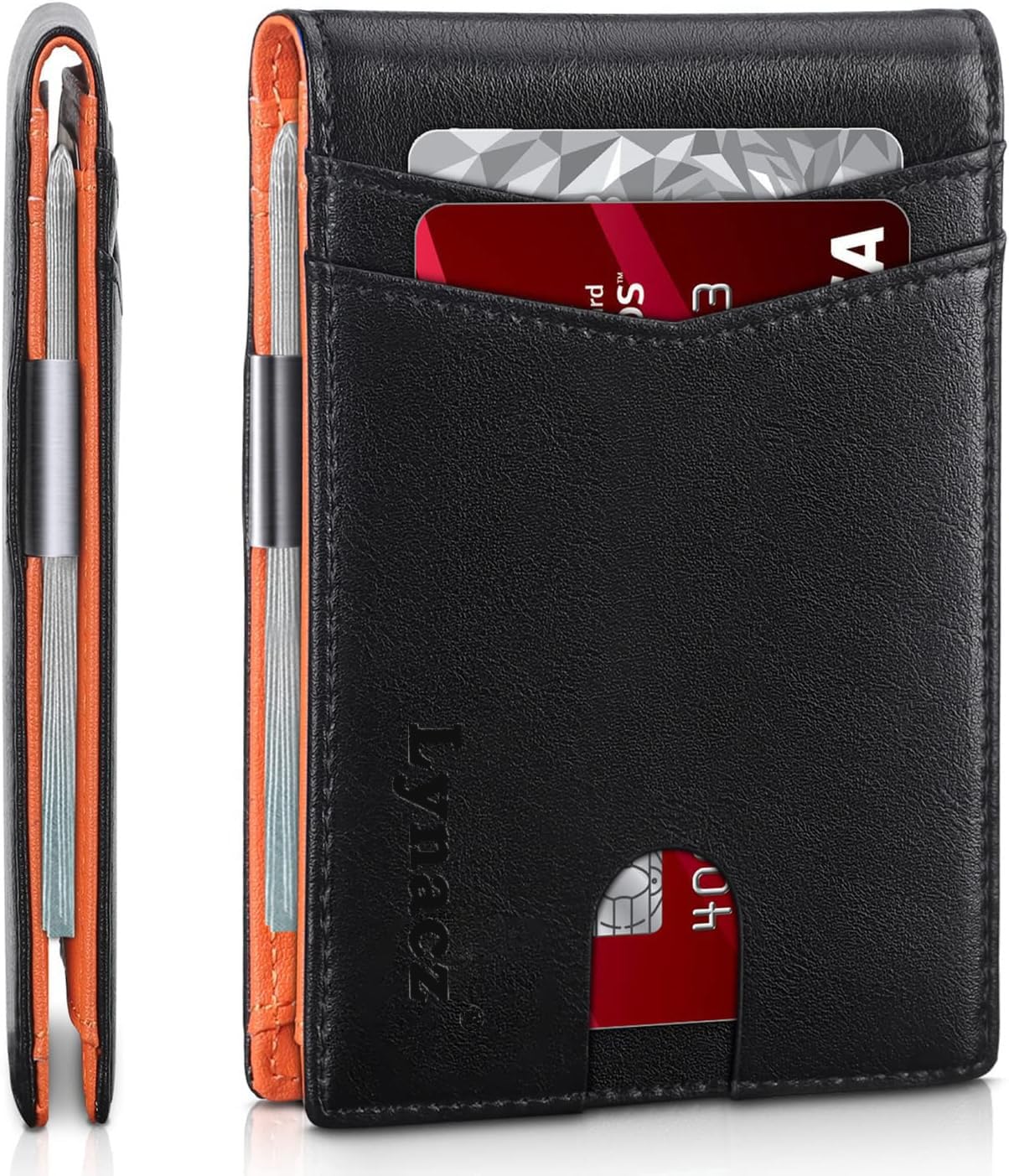 Classic Men's Wallet Slim Design with 12 Card Slots ID Window Money Clip PU Leather Bifold Small and Thin Great Gift for Dad Husband Boyfriend on Birthday or Christmas Black & Orange-image-26