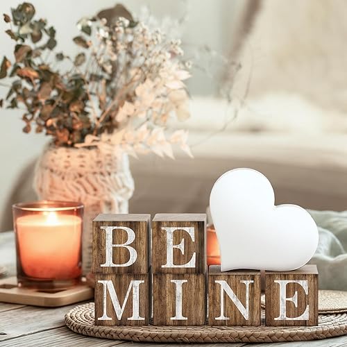Amyhill 7 Pcs Valentines Day Decor, Neutral Rustic Wood Heart