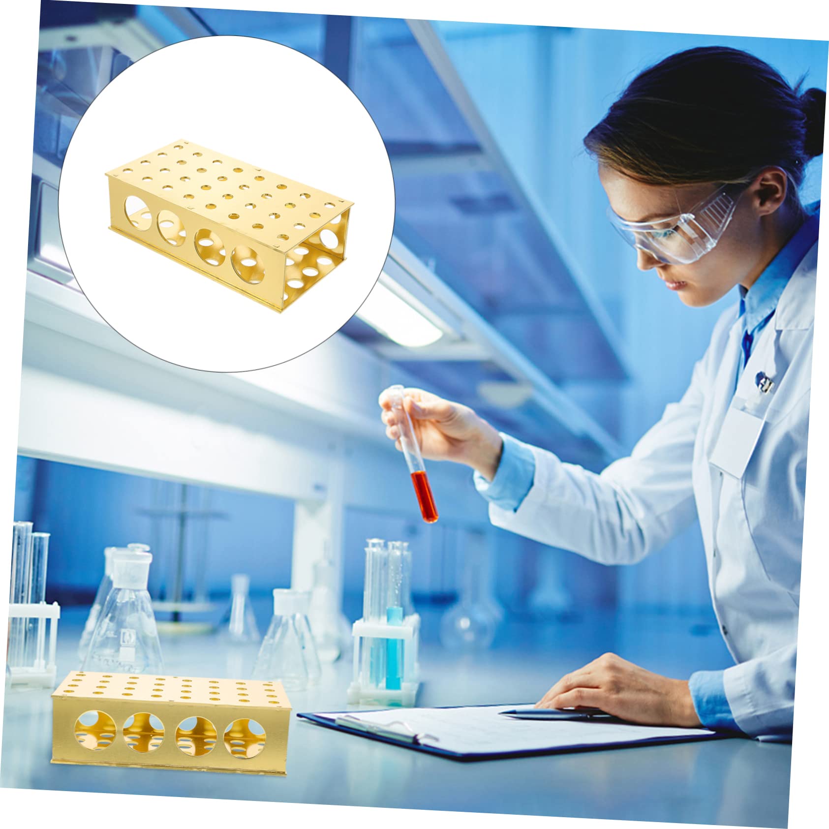 Cabilock 2 Pezzi Portaprovette montato cremagliera provette e supporto provetta provette plastica rack per provette da laboratorio supporto per tubo di prova di laboratorio alluminio D'oro