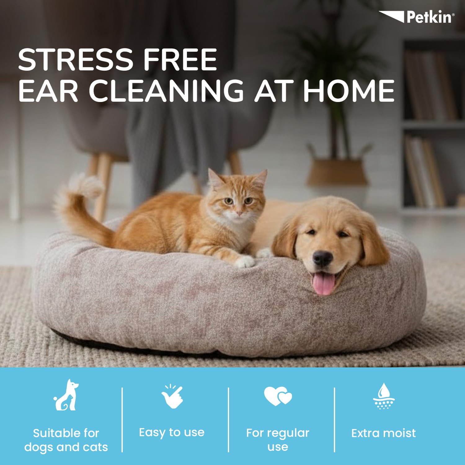 Petkin Plant Based Eye Wipes are a Gentle and Effective Solution for maintaining Your pet's Eye Hygiene. 80 Wipes 18 cm x 12 cm 3