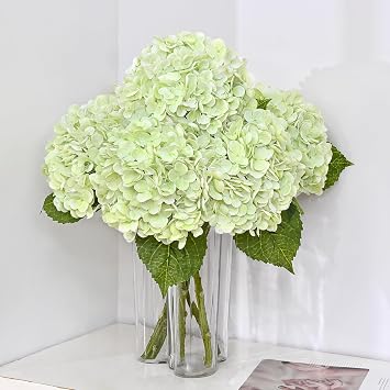 MARTINE MALL 3Pcs 21in Hydrangea Artificial Flowers, Latex Real Touch Hydrangeas Lifelike Large Hydrangea Flowers for Home Decor Party Arrangements Wedding Bouquets Centerpieces Light Green