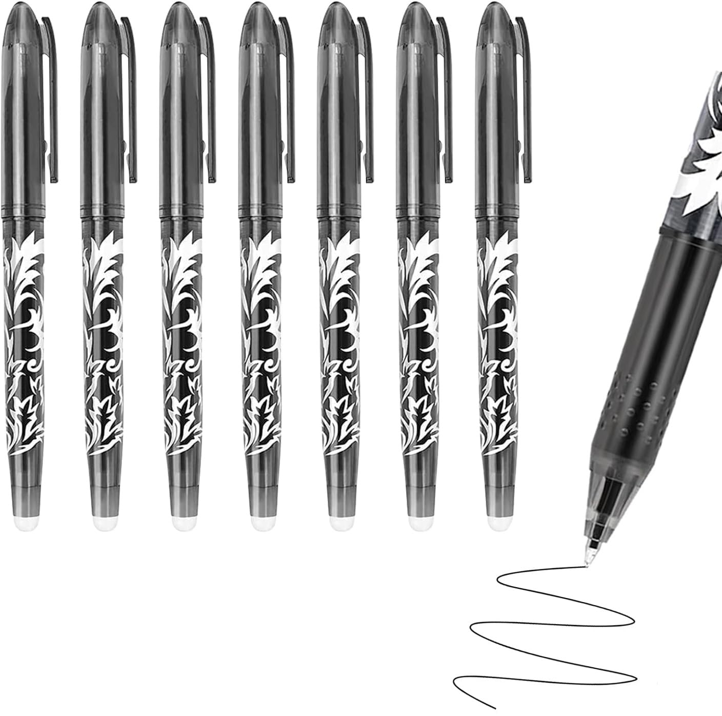 Amrocky 8pcs Erasable Pens Black Eraser Pen, 0.7mm Rub Out with Rubbers on the End, Pen Eraser, Gel that Out,Gel Ink for Kids Adults Writing Stationary School Supplies