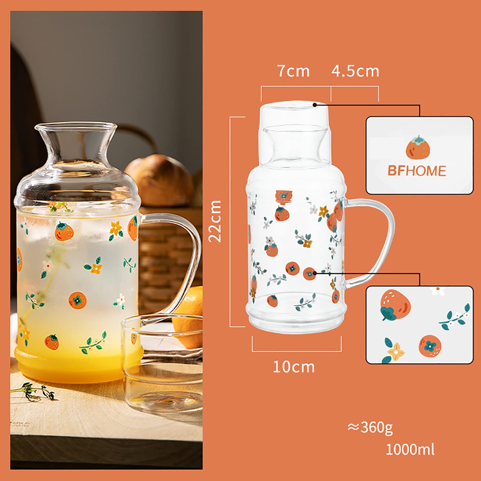 Brocca per succo con coperchio, 1,5 l, trasparente, per casa, caraffa per acqua con manico, per tè freddo, bevande, limonata, succo, latte