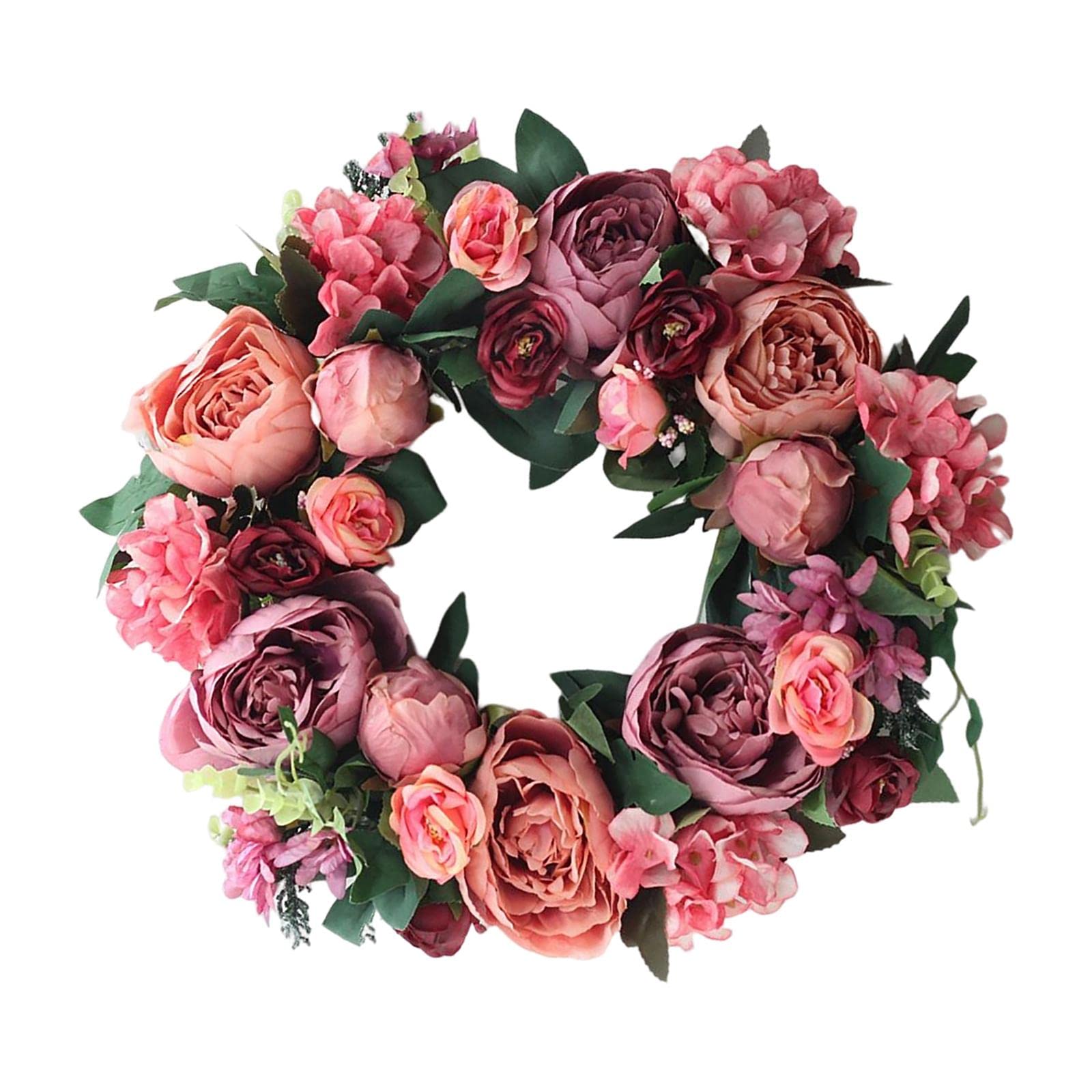 Guirnalda de Peonías Corona para Puerta Guirnalda de Flores Corona Artificial Hecha a Mano con Estilo Romántico Y Diseño Decorativo Adecuada para