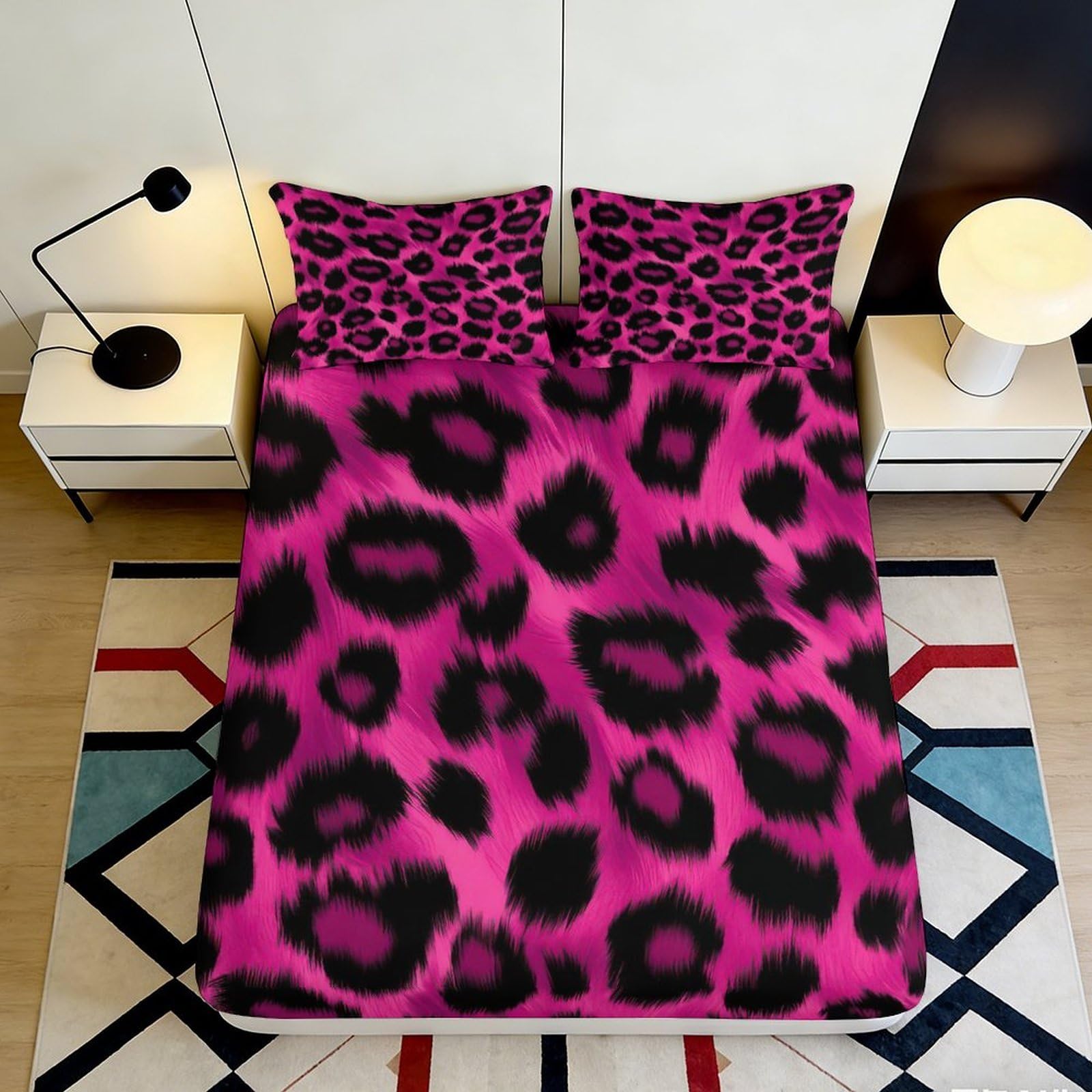 3D Printed Leopard Pattern Fitted Sheet Soft Microfiber Deep Pocket Elastic Hem Leopard Mattress Fitted Cover Bedroom Bedding 90x200x25cm