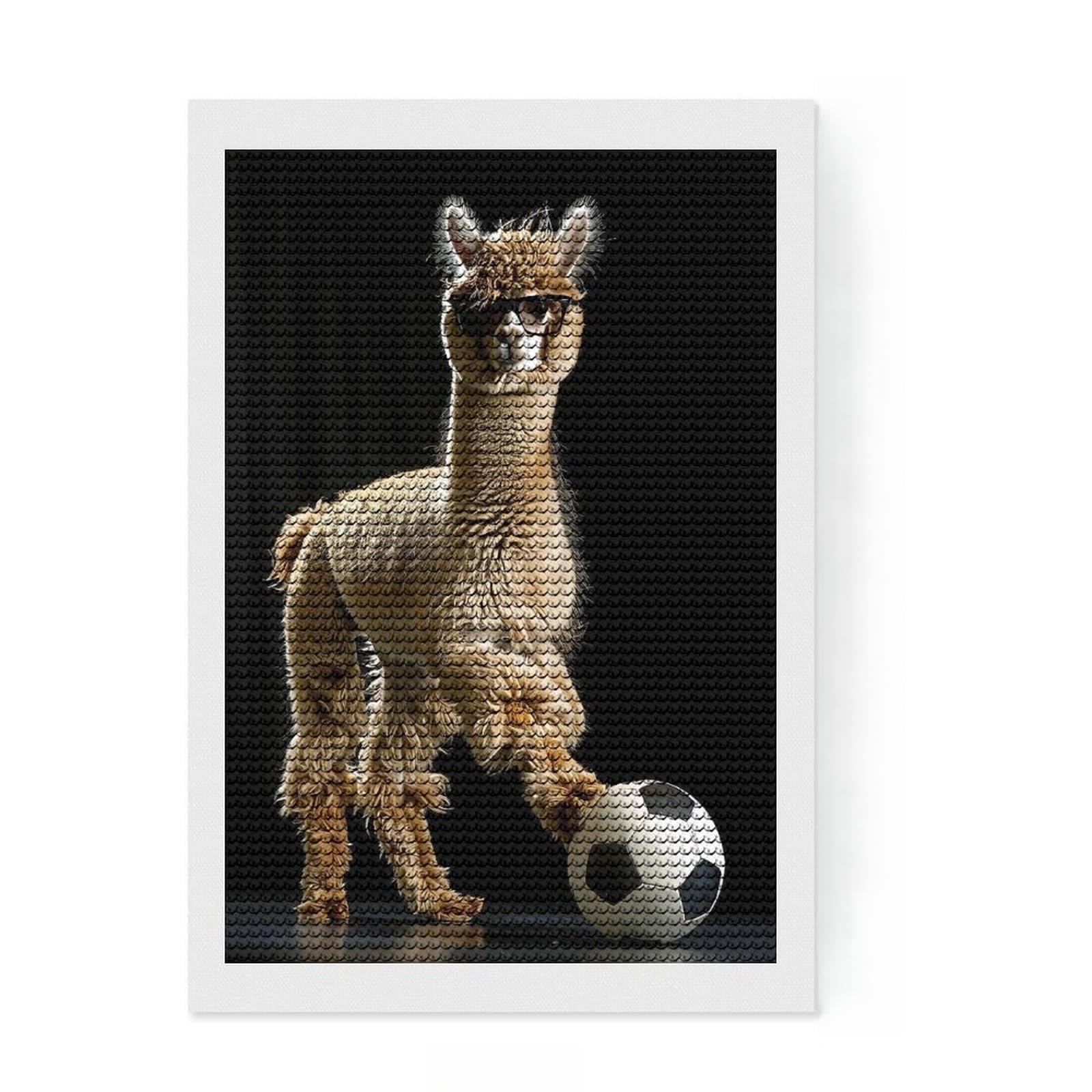 Junmoney Alpaca Soccer Diamond Painting Kit 8"x12", Neat Printed Canvas, Sparkling Round Gems, Fun Craft Experience, Office Decor