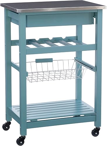 Miniatura 10 de Linon Carrito de cocina azul Whitney para decoración del hogar