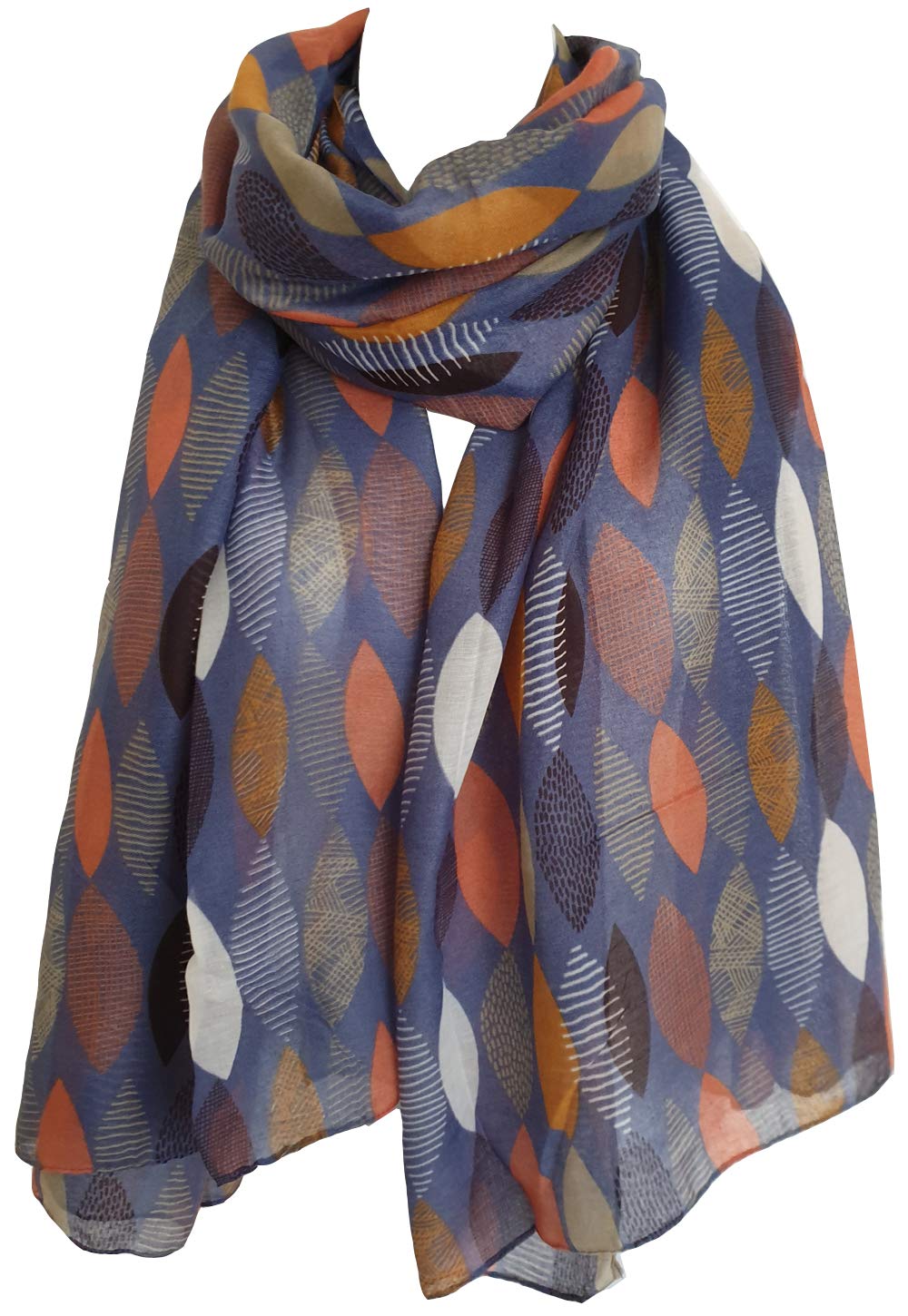 Glamlondon Women's Za - Blue Beautiful Designed Large Leaves Print Scarf (Za - Blue)