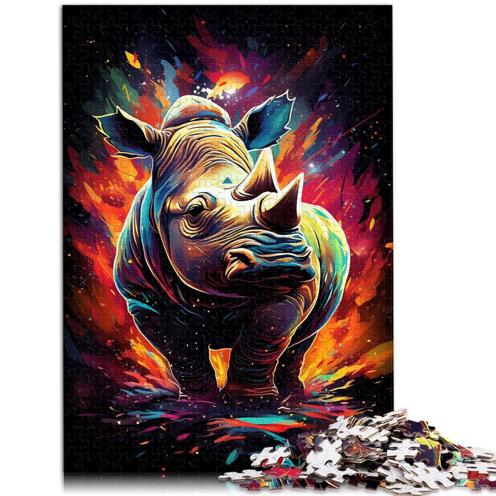 Jigsaw Puzzle for Adults 1000 Pieces Colorful rhinoceros Jigsaw for Educational Game Challenge Toy 50x70cm is ideal as gifts for the whole family — image 1