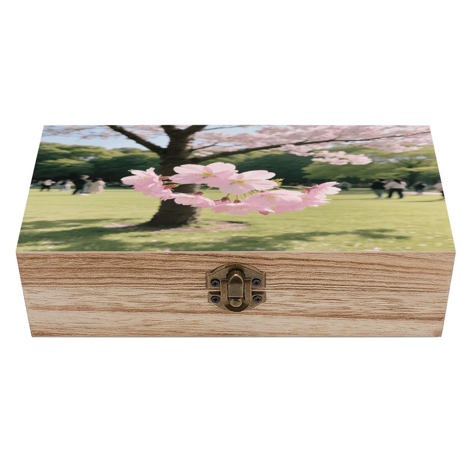 VstaDank Cherry Blossom Wooden Storage Box Vintage Style Wooden Storage Case with A Hinged Lid Memory Treasure Boxes Decorative Jewelny Photos for Organizer 7.9 * 3.7 * 2.3 Inch