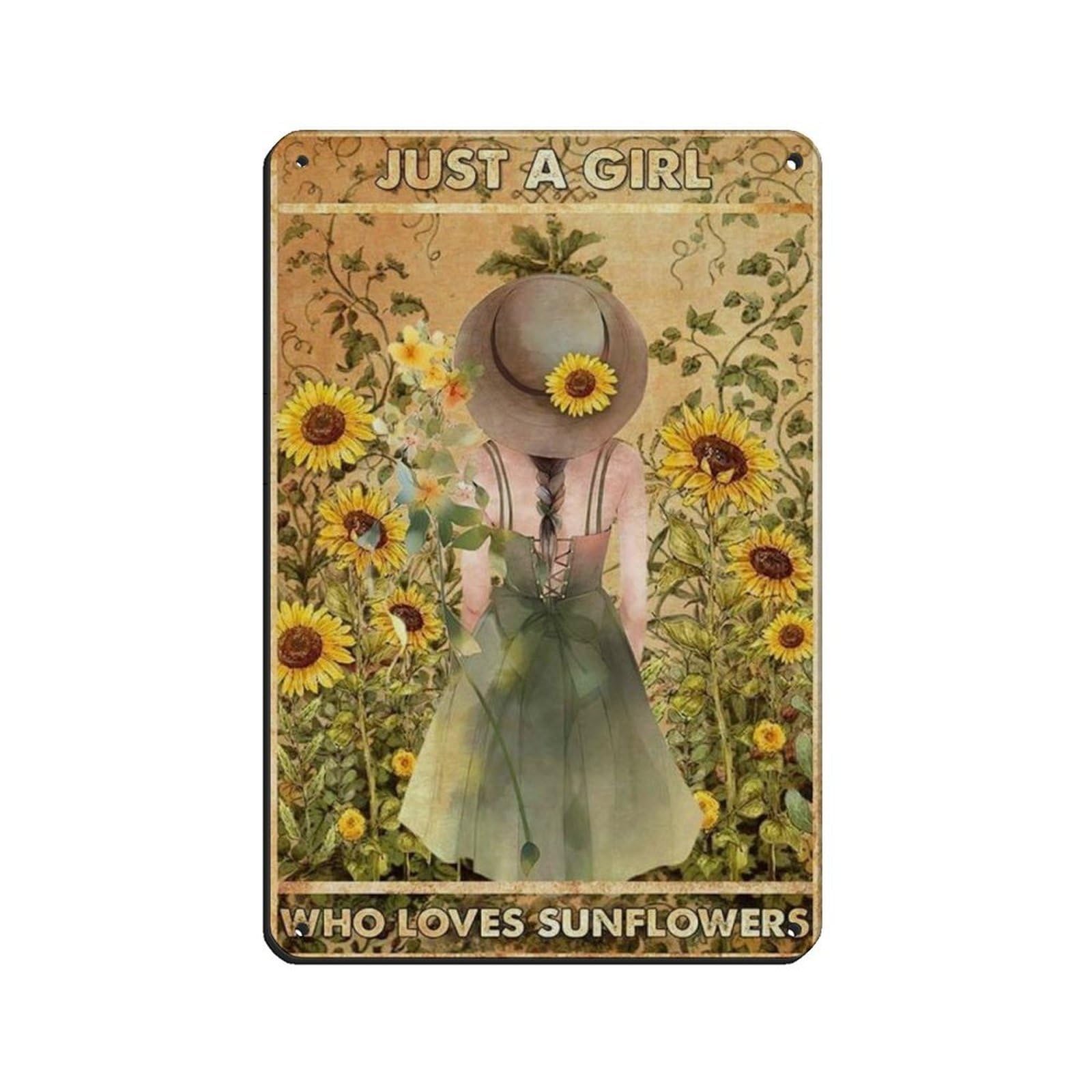 Just A Girl Who Loves Sunflowers Retro Poster Metal Tin Sign Chic Art Retro Iron Painting Bar People Cave Cafe Family Garage Poster Wall Decoration 8x12inch(20x30cm)