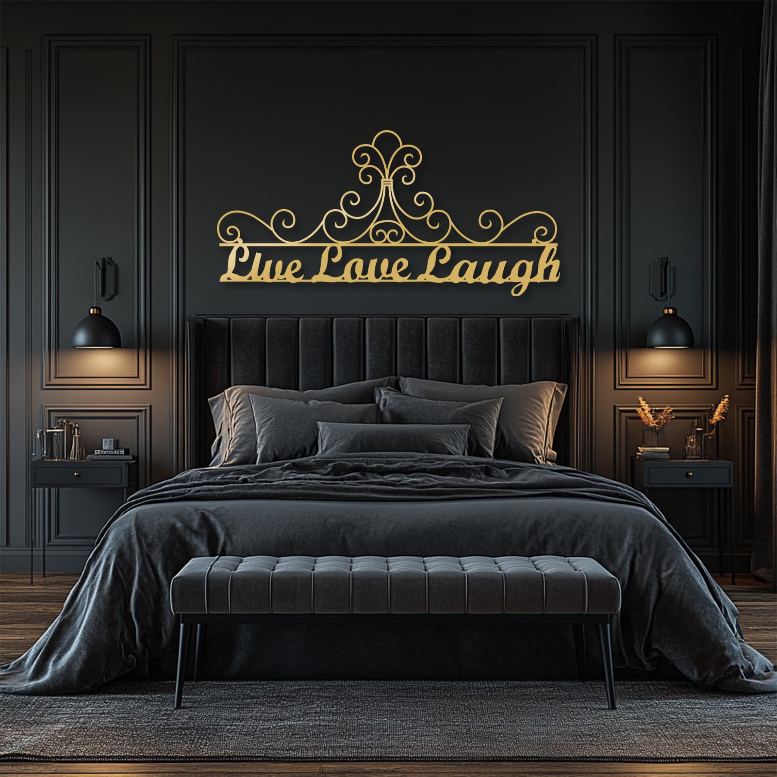 Metallo Argento Live Love Laugh Wall Art Metallo Ornato Scroll Boho Arte Moderna Decorazione Parete Live Love Laugh Opera d'Arte Decorazione Scultura Moderna per Soggiorno Camera da Letto Corridoio e